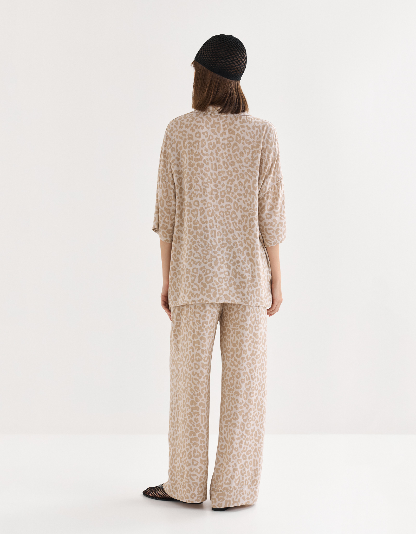 Women's shirt, size S, with short sleeves, viscose, gray-beige, Leopard, Becky, image-4