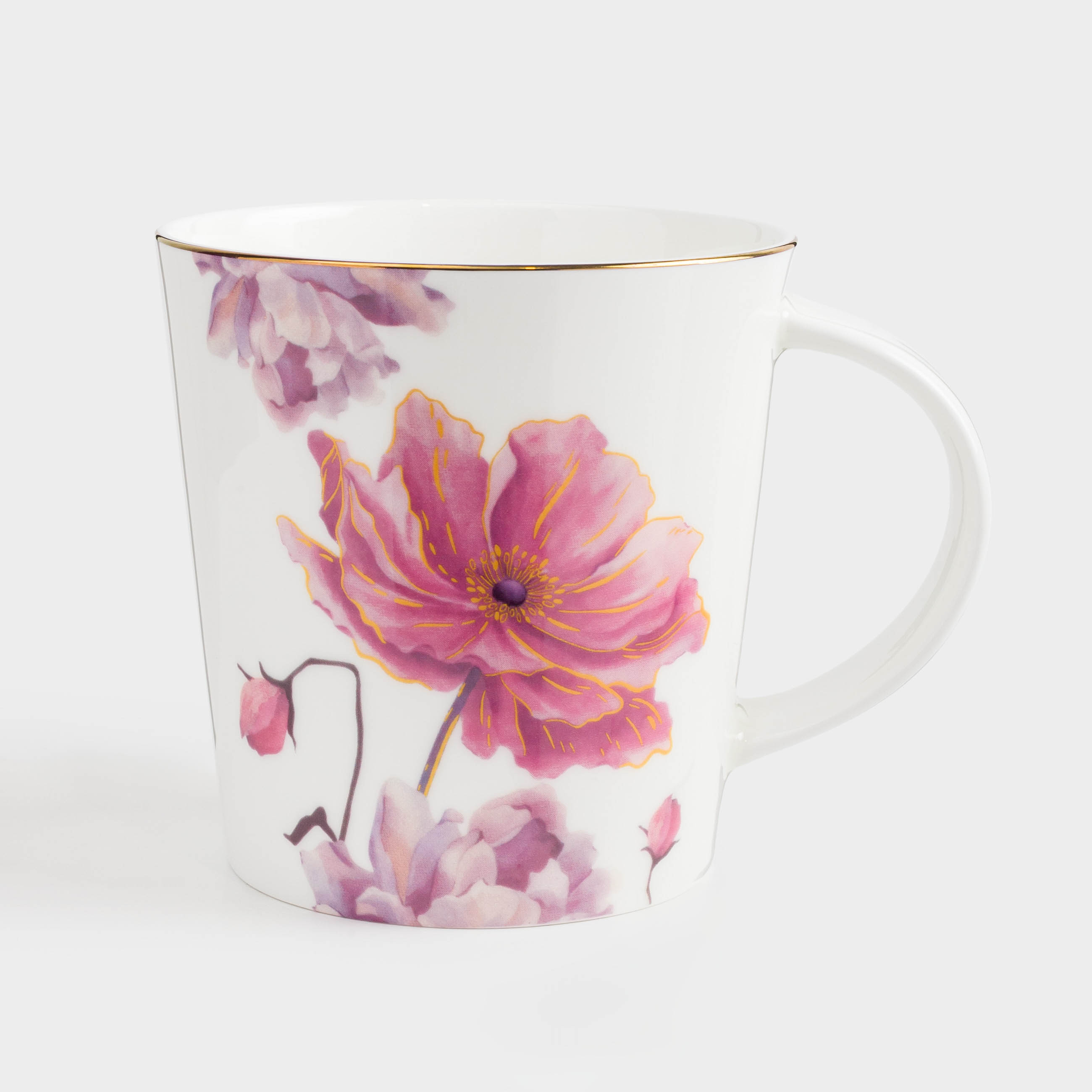 Mug, 450 ml, porcelain F, with golden edging, white, Large flower, Bloome, image-0