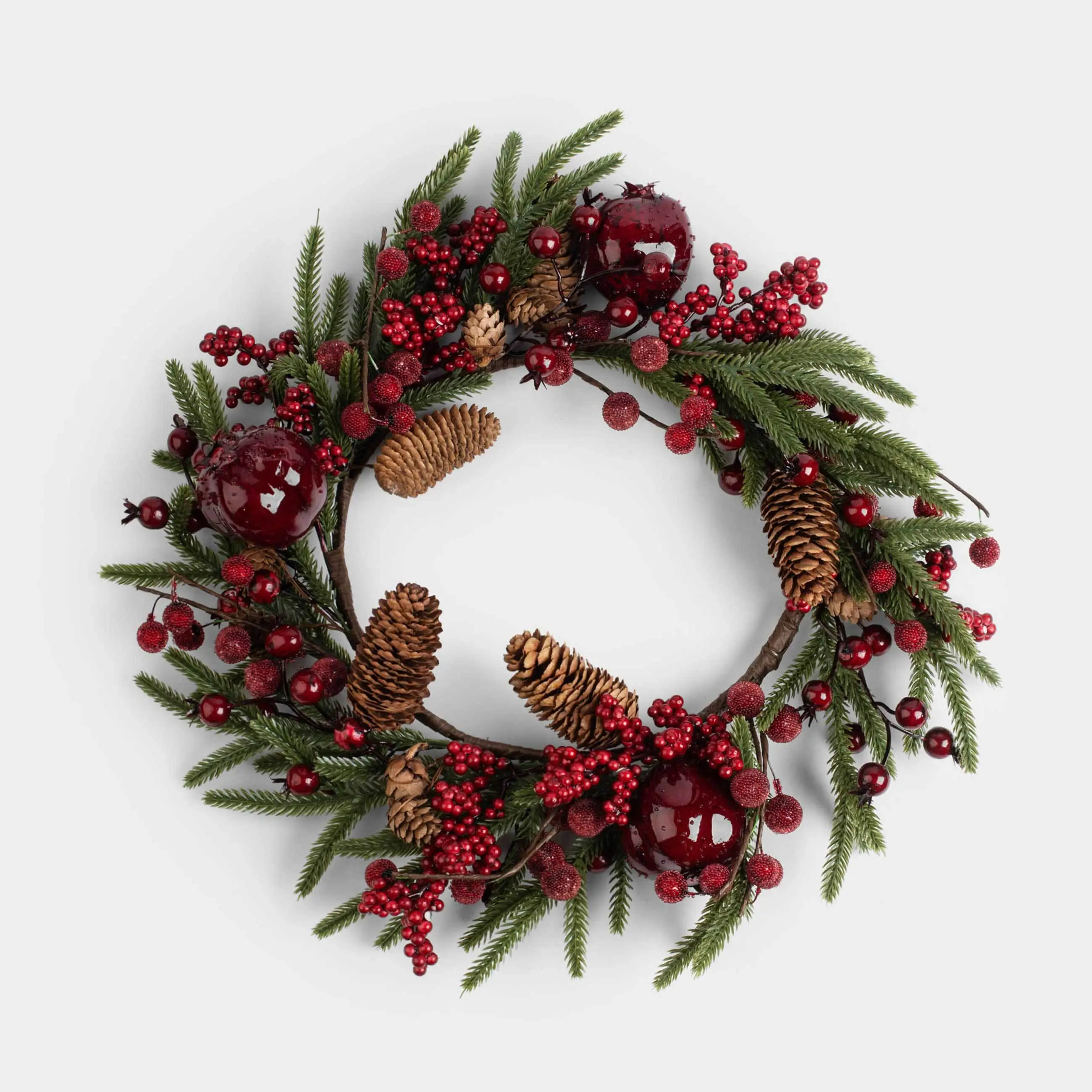 Decorative wreath, 10/41 cm, foam/plastic, Red berries and cones