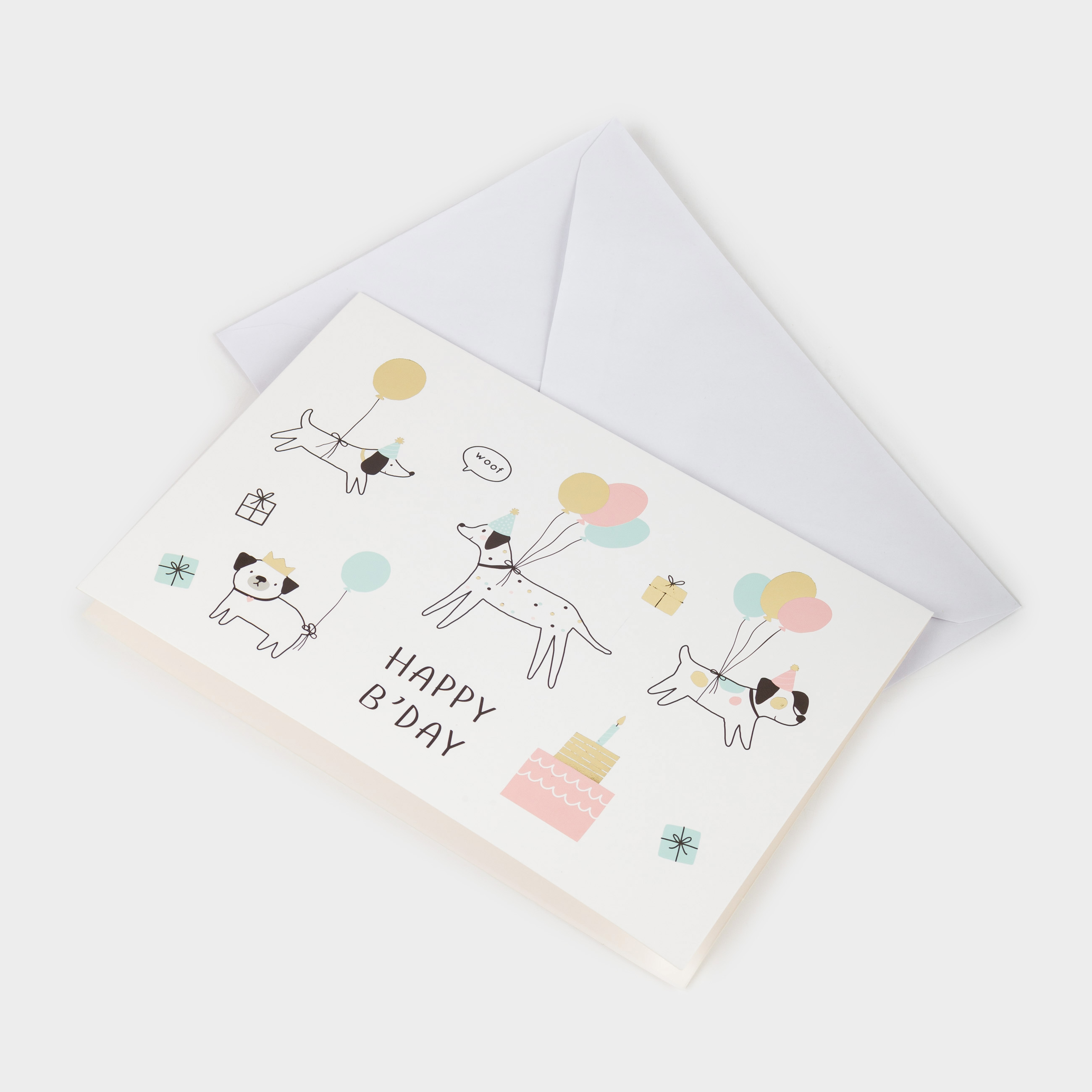 Gift envelope, 12x17 cm, paper, white, Dogs with balloons, Birthday, image-6