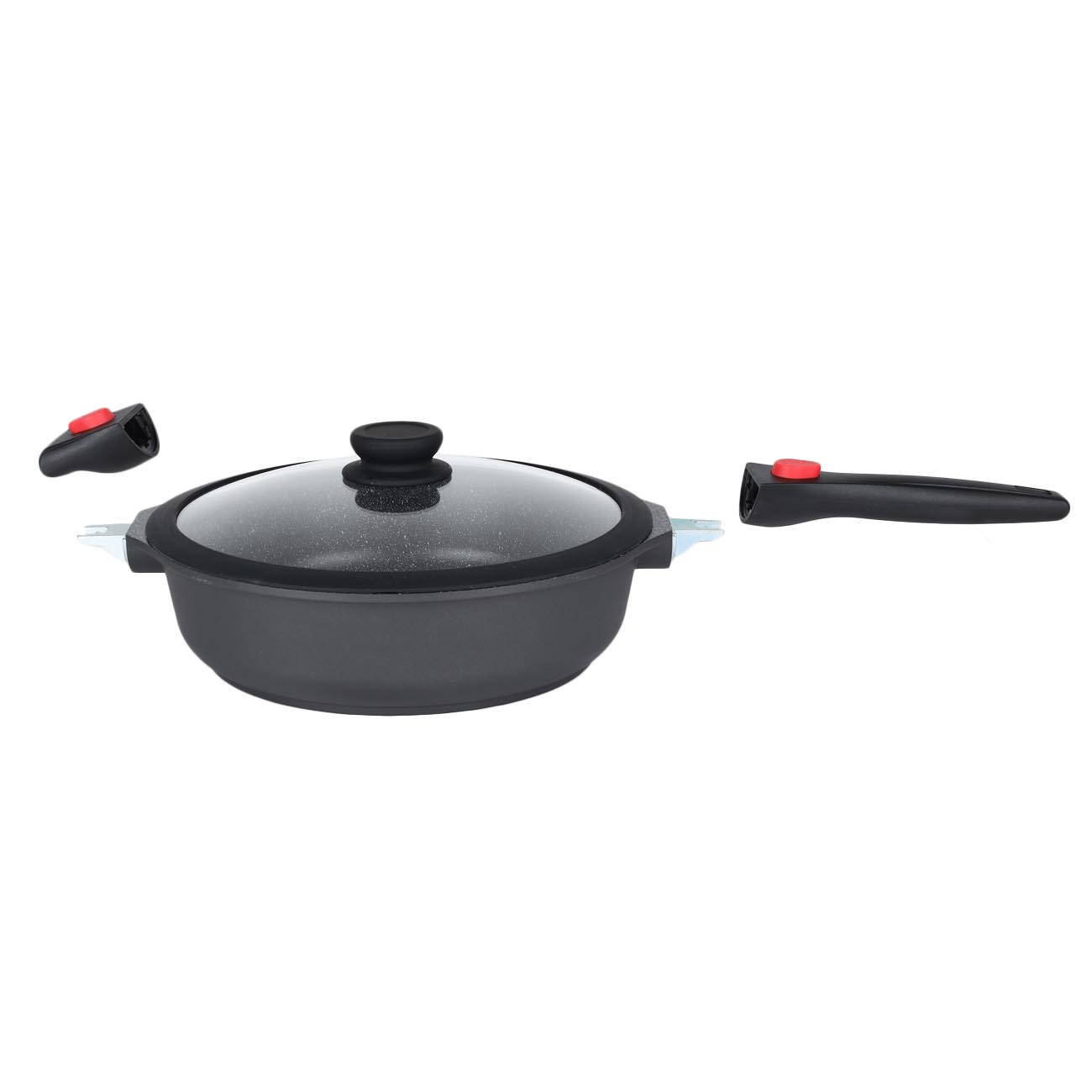 Saucepan, 28 cm, with lid, 3 removable handles, coated, aluminum, Solution Red 2