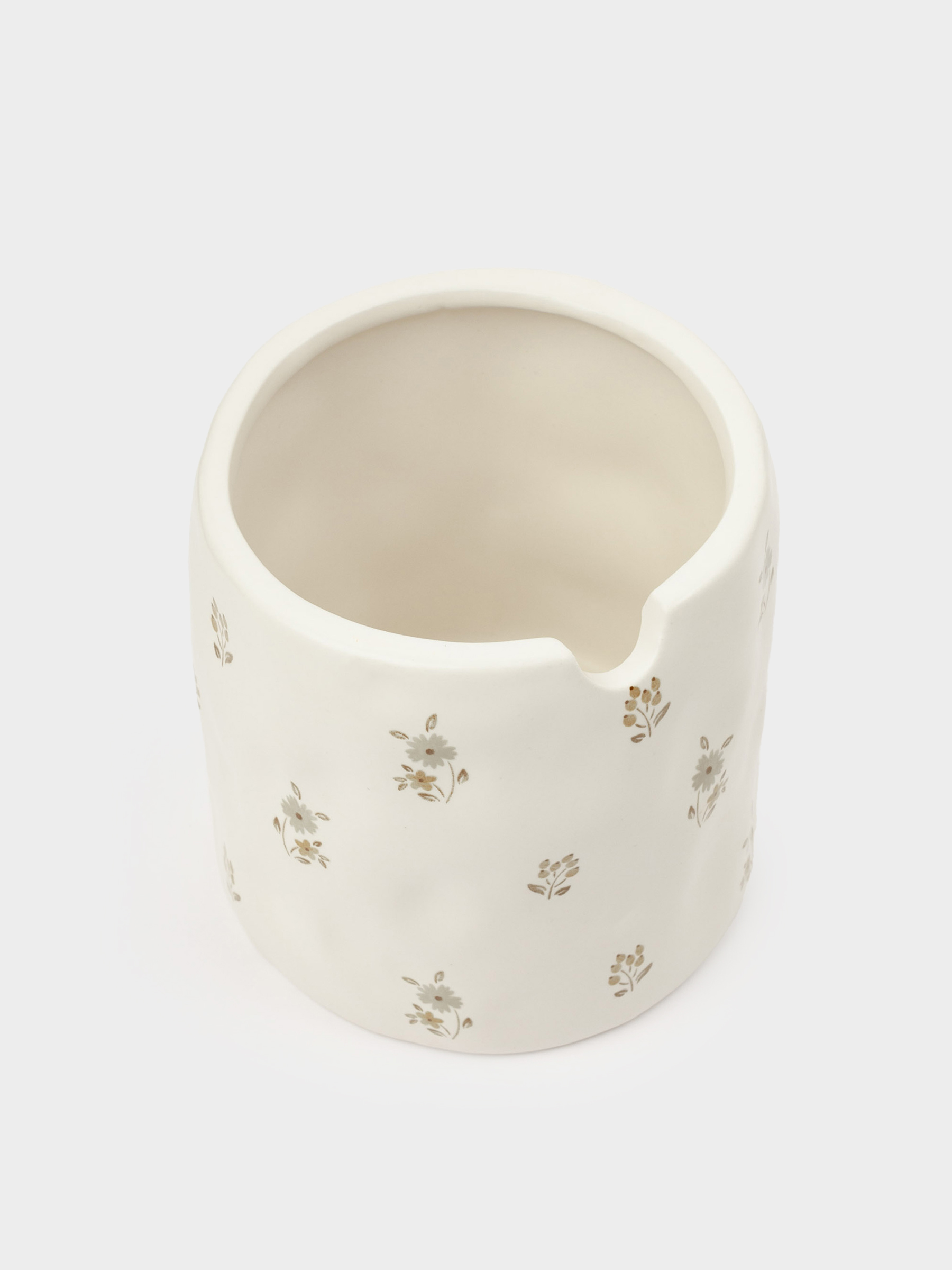 Sugar bowl, 11 cm, 370 ml, with spoon, ceramic / wood, milk, Vintage flowers, La flore, image-3