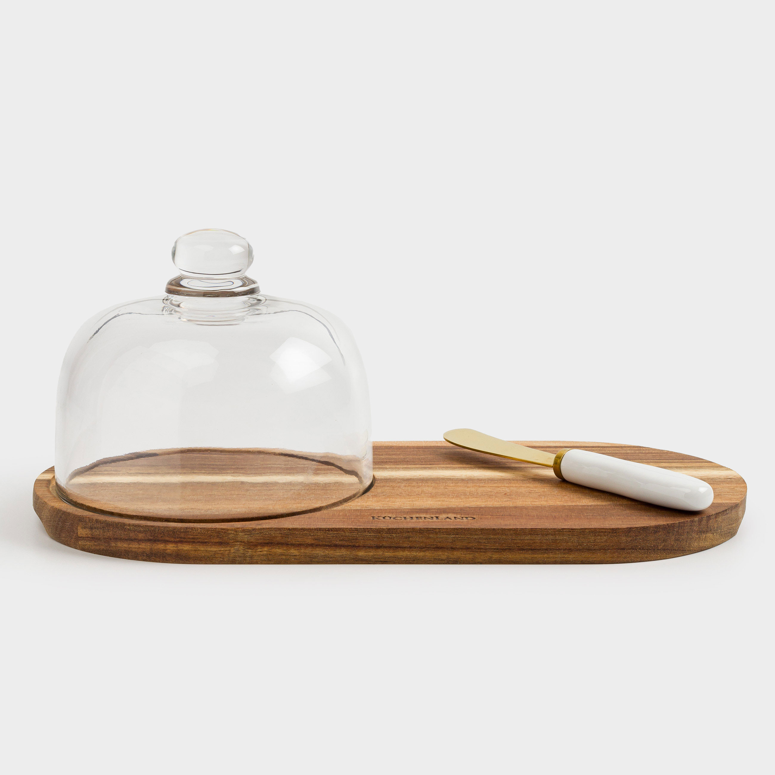 Cheese set, 3 items, dish board / dome, wood / steel / glass, Noble tree