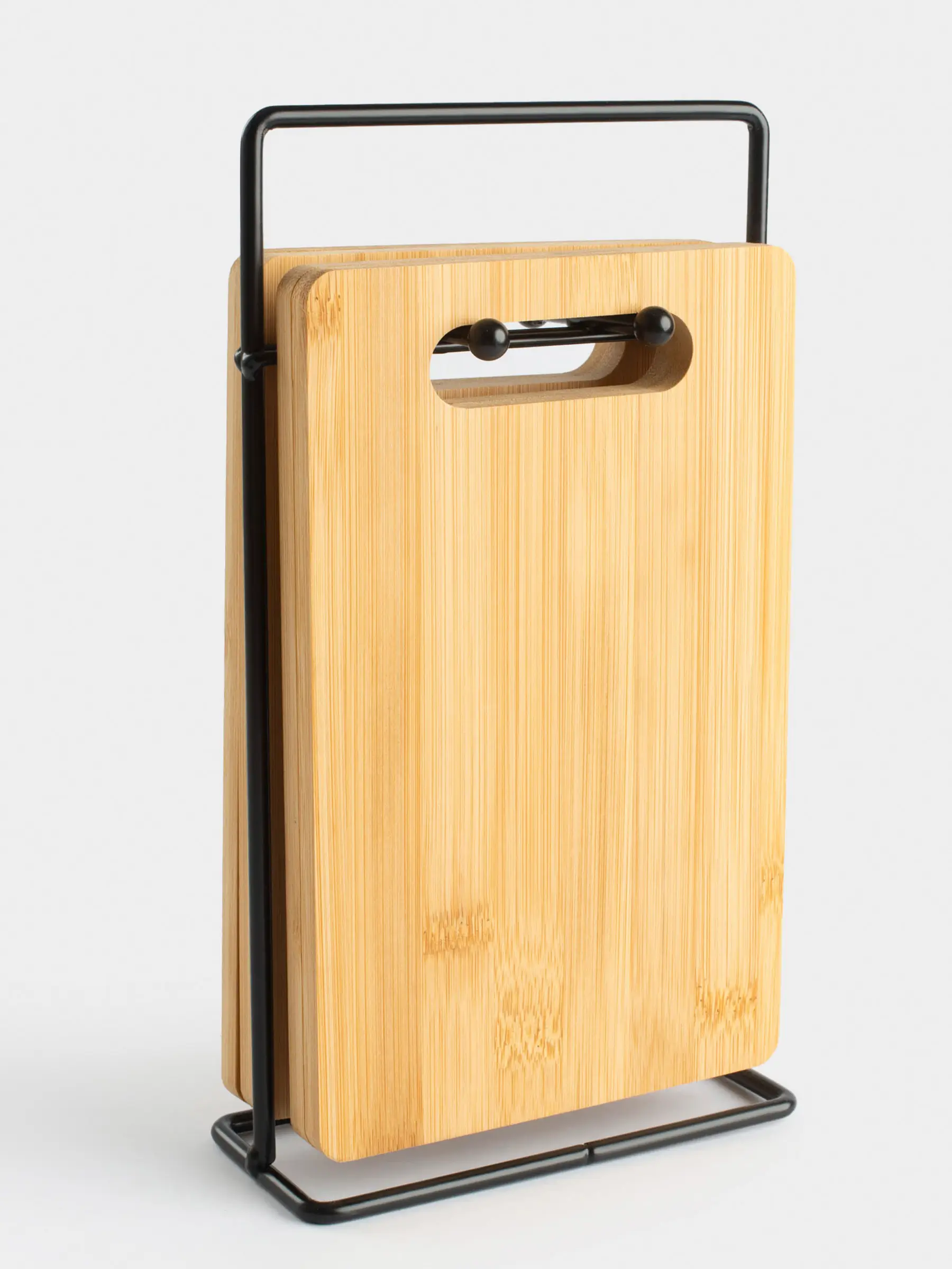 Cutting board, 22x14 cm, 4 pcs, on a stand, bamboo / steel, rectangular, Bamboo