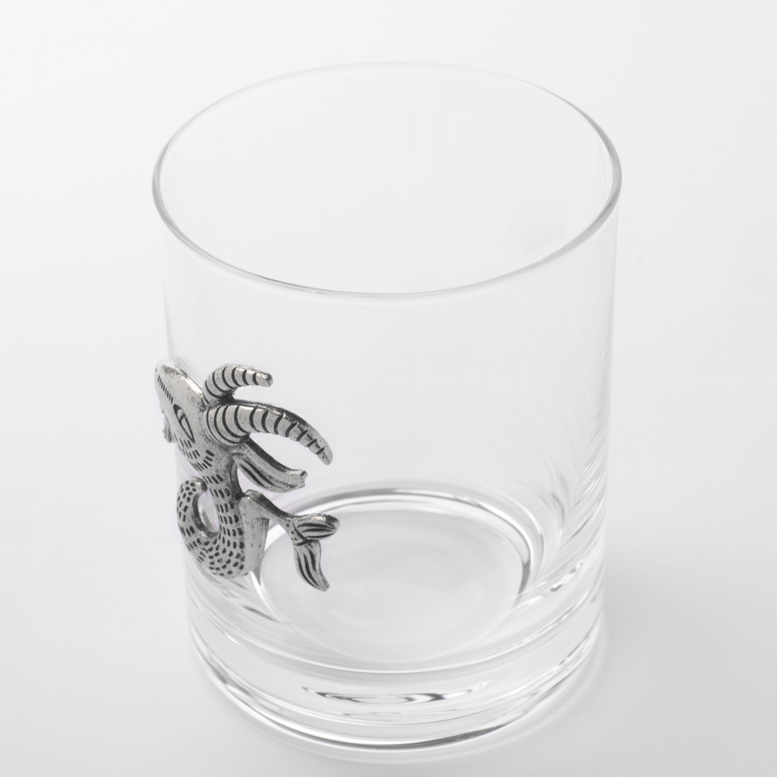 Whiskey glass, 10 cm, 340 ml, glass / metal, silver, Capricorn, Zodiac, image-1