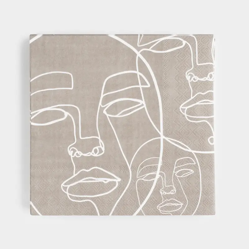 Paper napkins, 33x33 cm, 20 pcs, square, grey, Faces, Face ,image-0