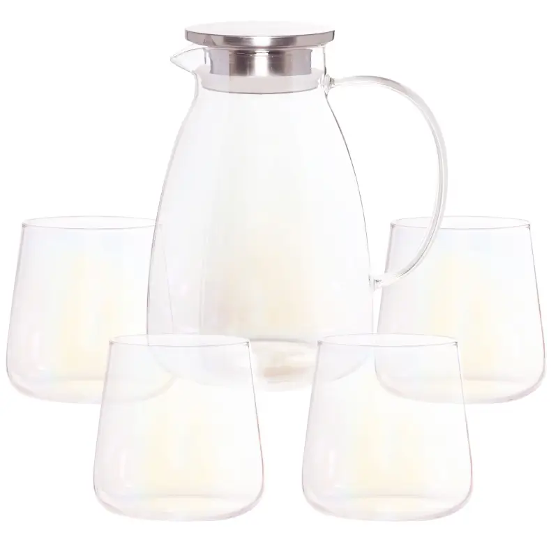 Set for drinks, 4 pers, 5 pr, jug / glasses, Used glass / steel, mother-of-pearl, Radiant ,image-0