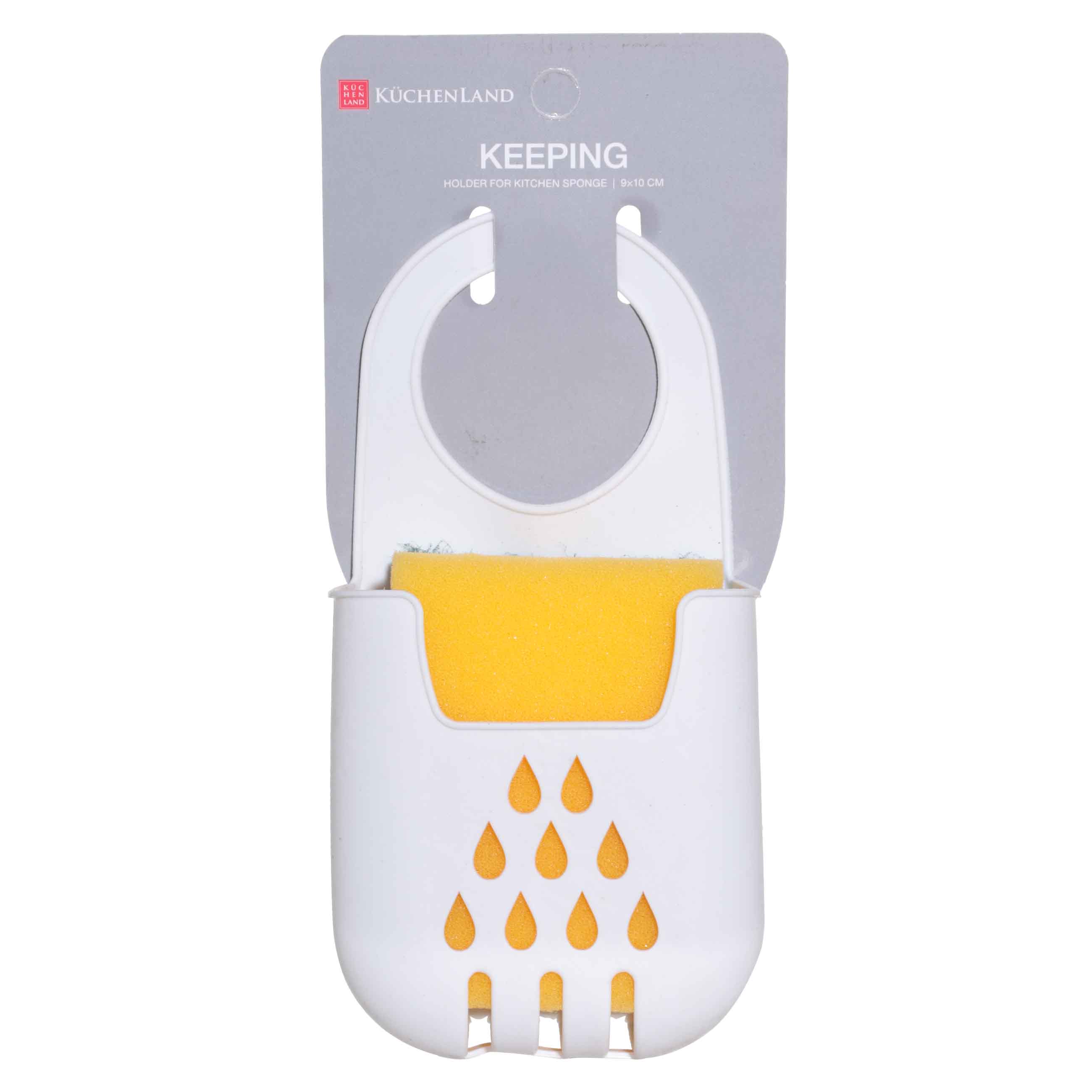 Kitchen sponge holder, 18x9 cm, Hanging, Rubber, White, Drops, Keeping