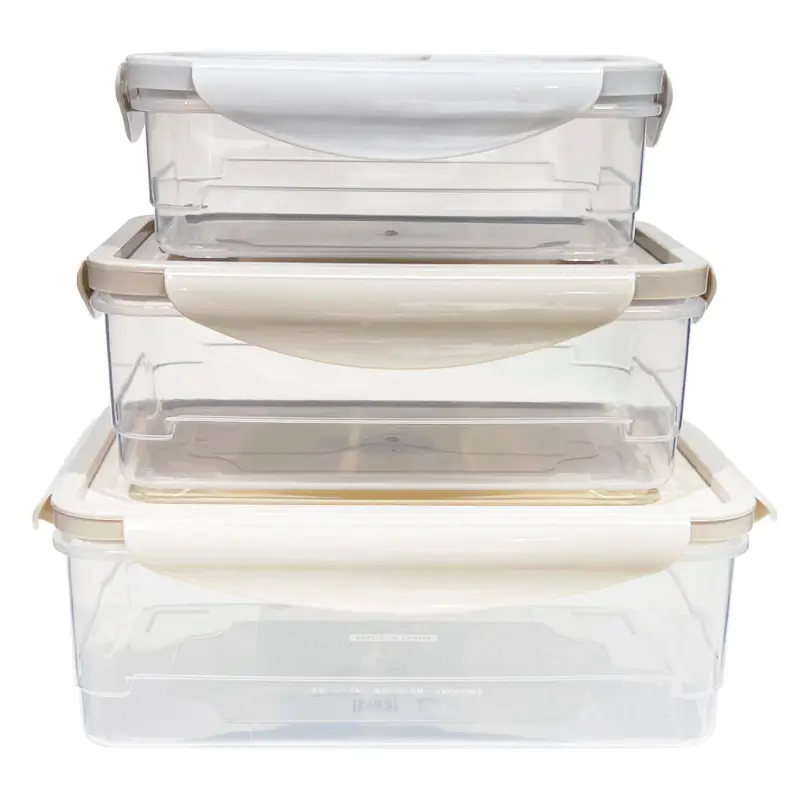 Container set, 3 pcs, with clips, with flap, Plastic, Rectangular, Pastel, Clip