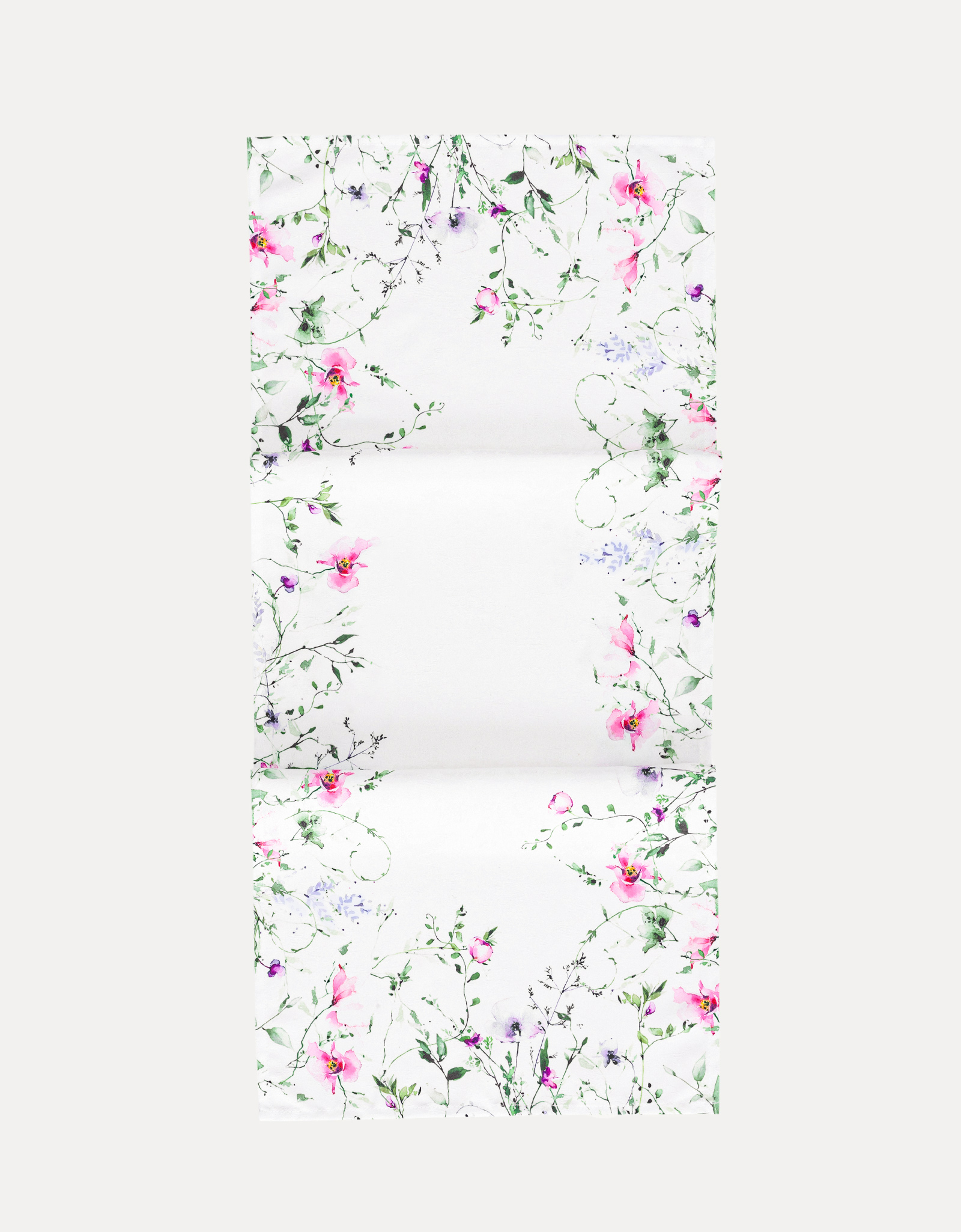 Table runner, 40x160 cm, jacquard, polyester, white, Spring flowers, Petal serenity