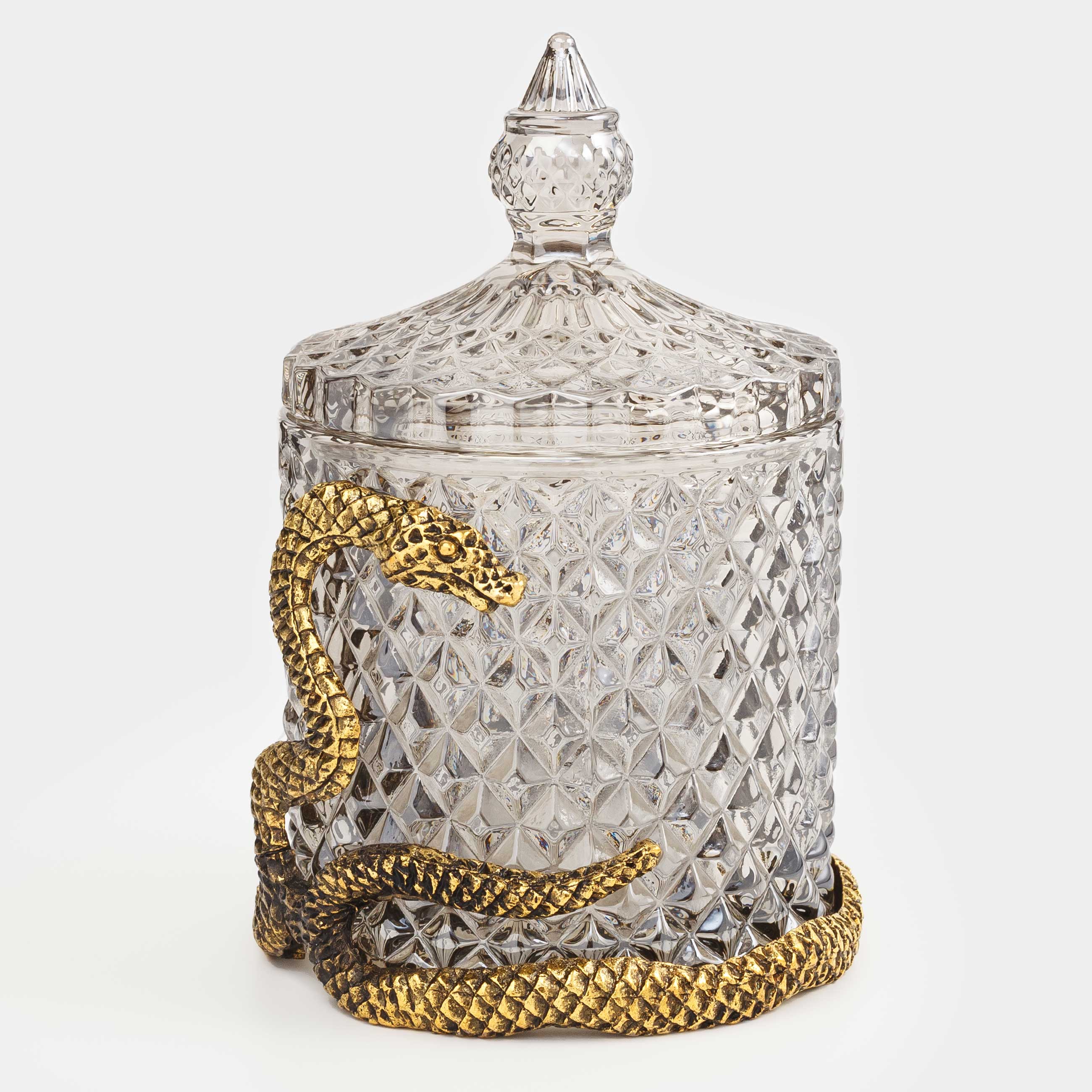 Storage container, 8x14 cm, 250 ml, glass R / metal, Golden snake, Naiad