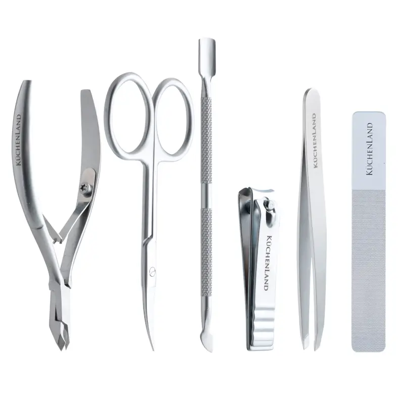 Manicure set, 7 items, in a case, steel / glass/PU leather, beige, Manicure ,image-0