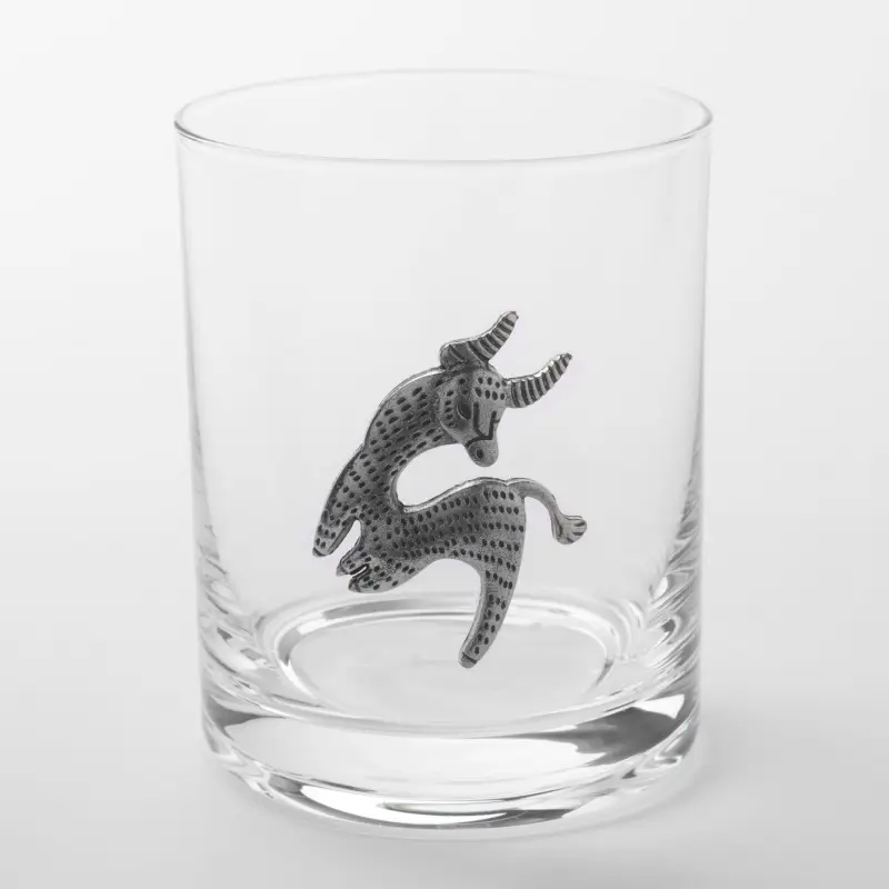 Whiskey glass, 10 cm, 340 ml, glass / metal, silver, Taurus, Zodiac ,image-0