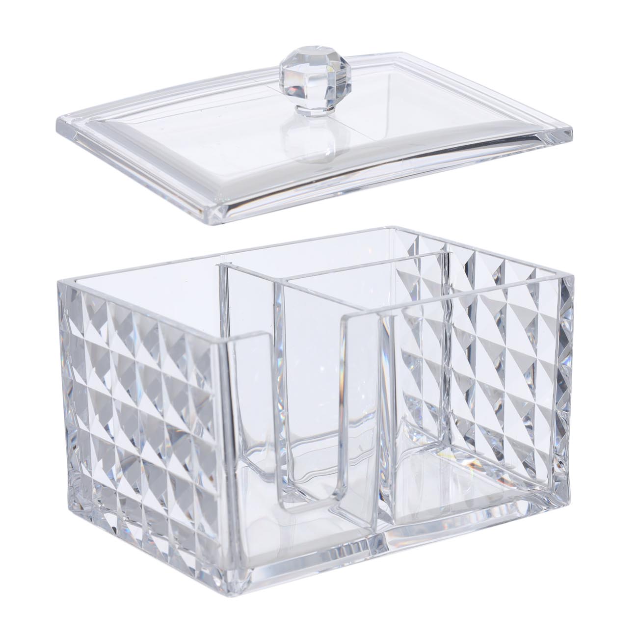 Container for cotton pads/sticks, 14x10 cm, 3 units, with lid, plastic, Kandy, image-3