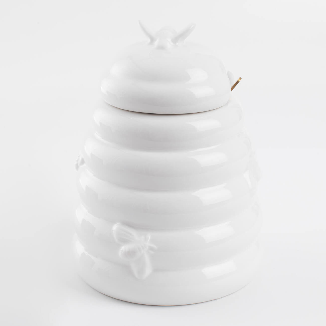 Honey jar, 650 ml, with spoon, ceramic / steel, milk, Bees, Honey