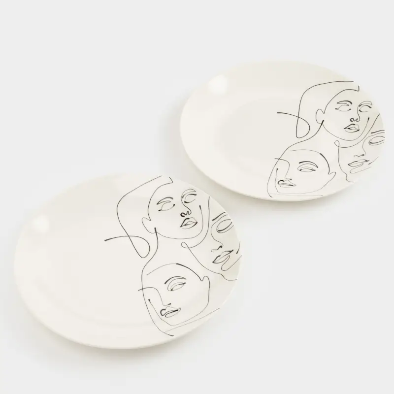 Snack plate, 23 cm, 2 pcs, porcelain N, Milk, Abstract faces, Face ,image-0