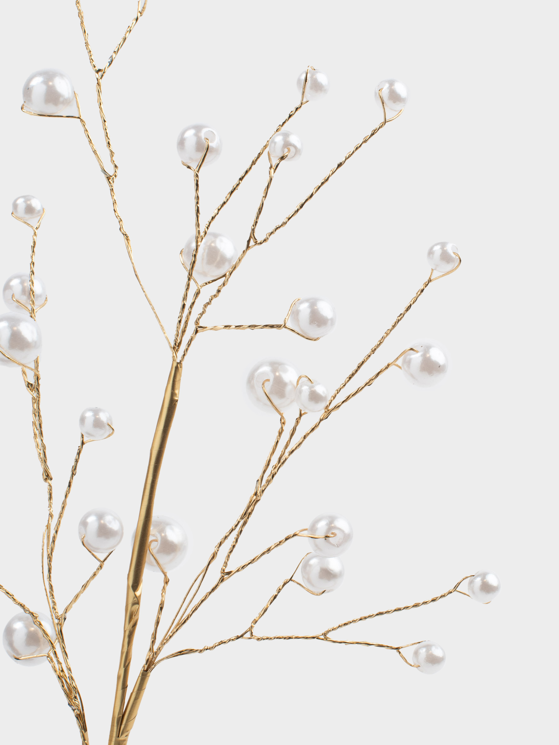 Decorative branch, 60 cm, plastic / metal, champagne, Pearls, Balls decor, image-2
