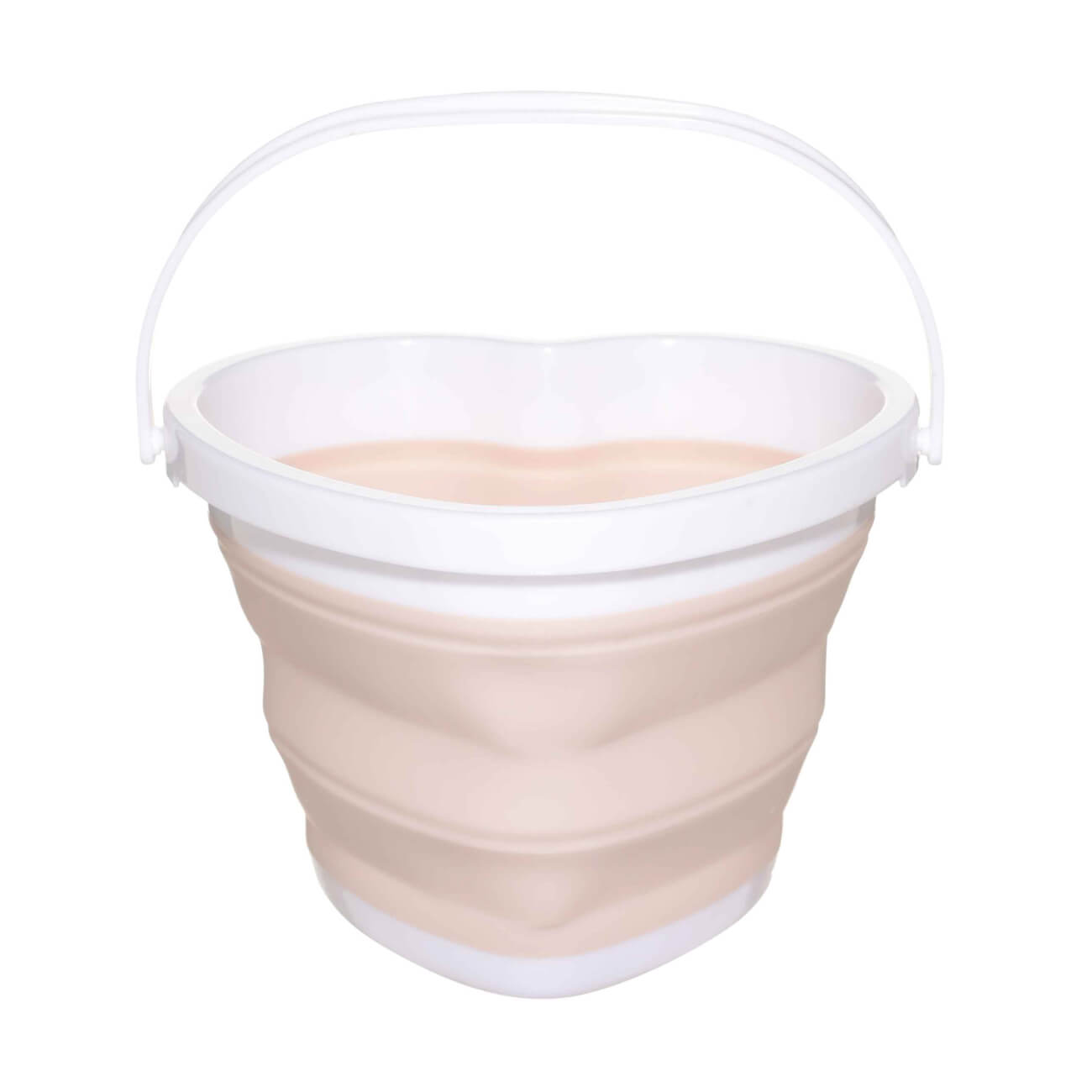 Foldable bucket, 3 l, plastic / rubber, beige-pink, Heart, Foldaway