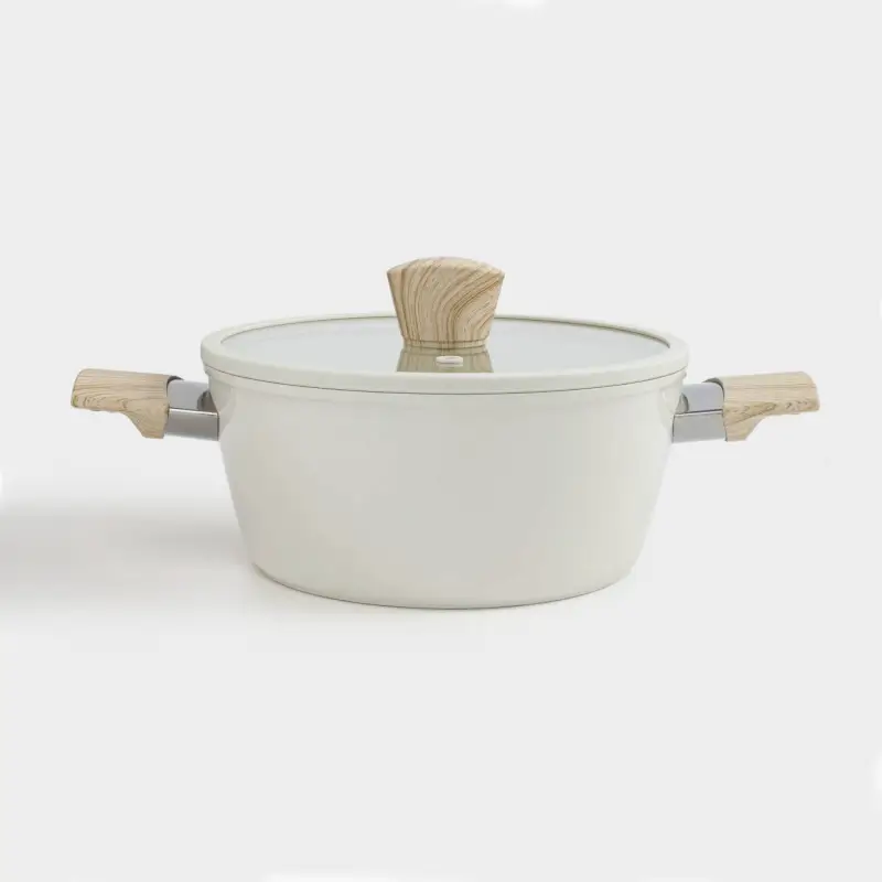 Pot, 20 cm, 2.3 l, with lid, coated, aluminum, milky, Sentimentality
