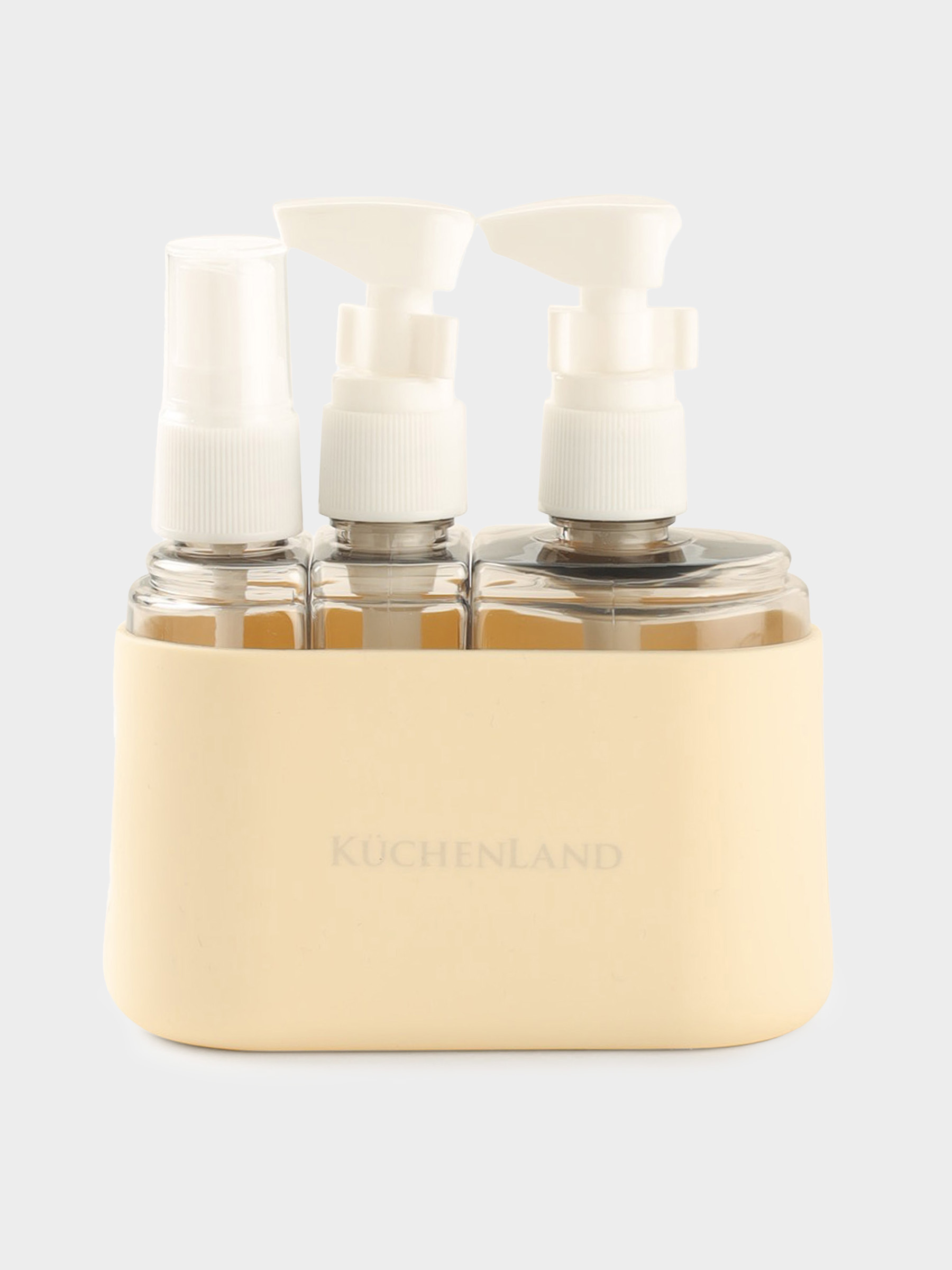 Travel bottle set, 3 pcs, with dispenser, in case, plastic, beige, Travel comfort