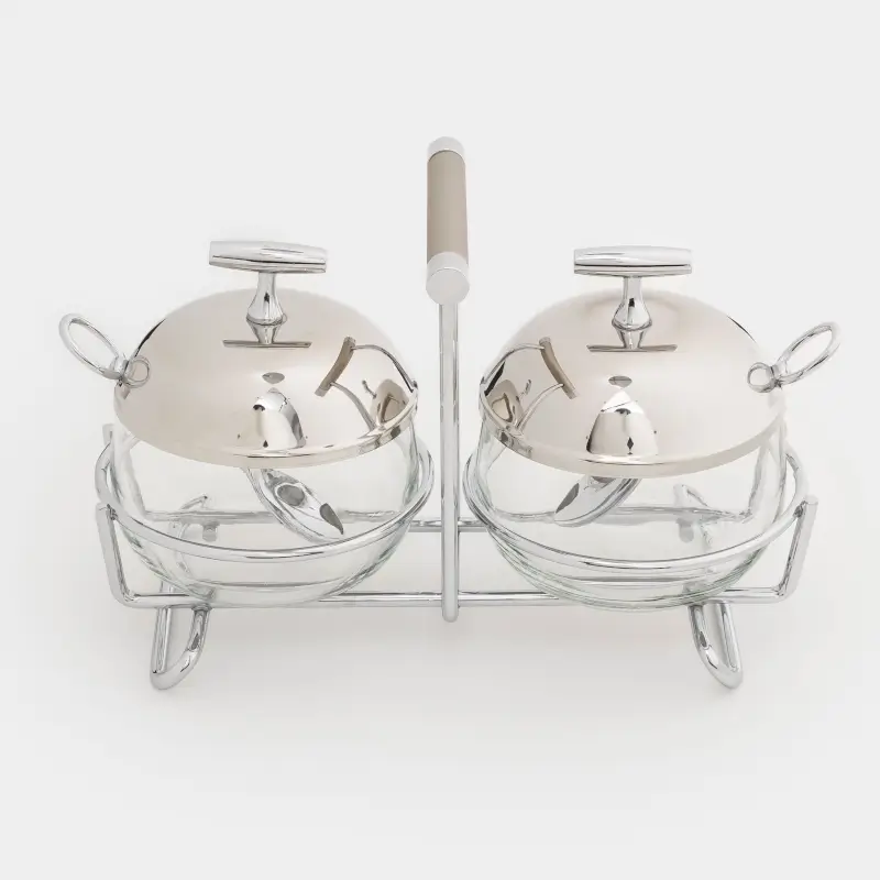 Jam bowl, 21x11 cm, 2 pcs, with spoons, on a stand, glass / steel, Lamerie