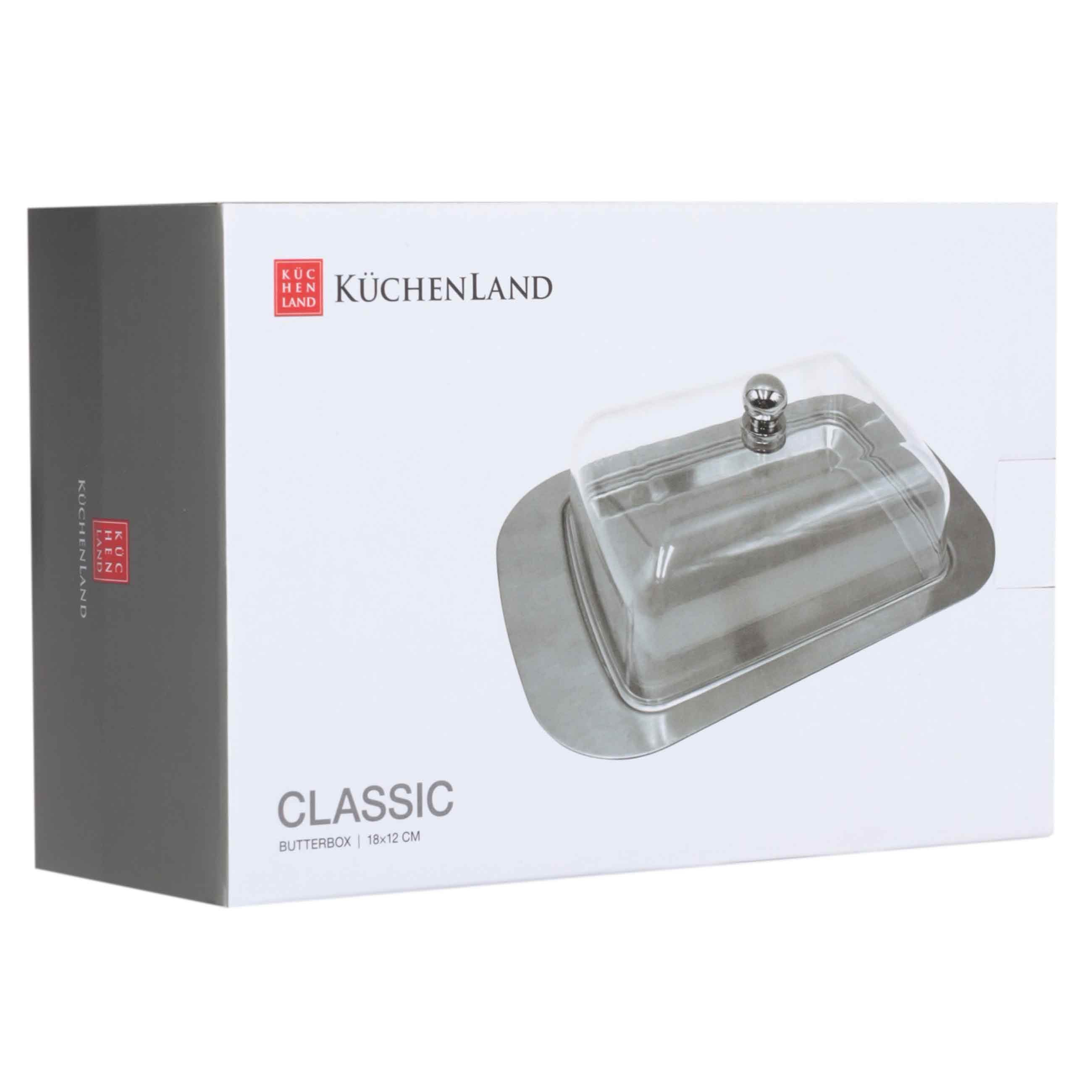 Butter dish, 14 cm, steel / plastic, rectangular, Classic