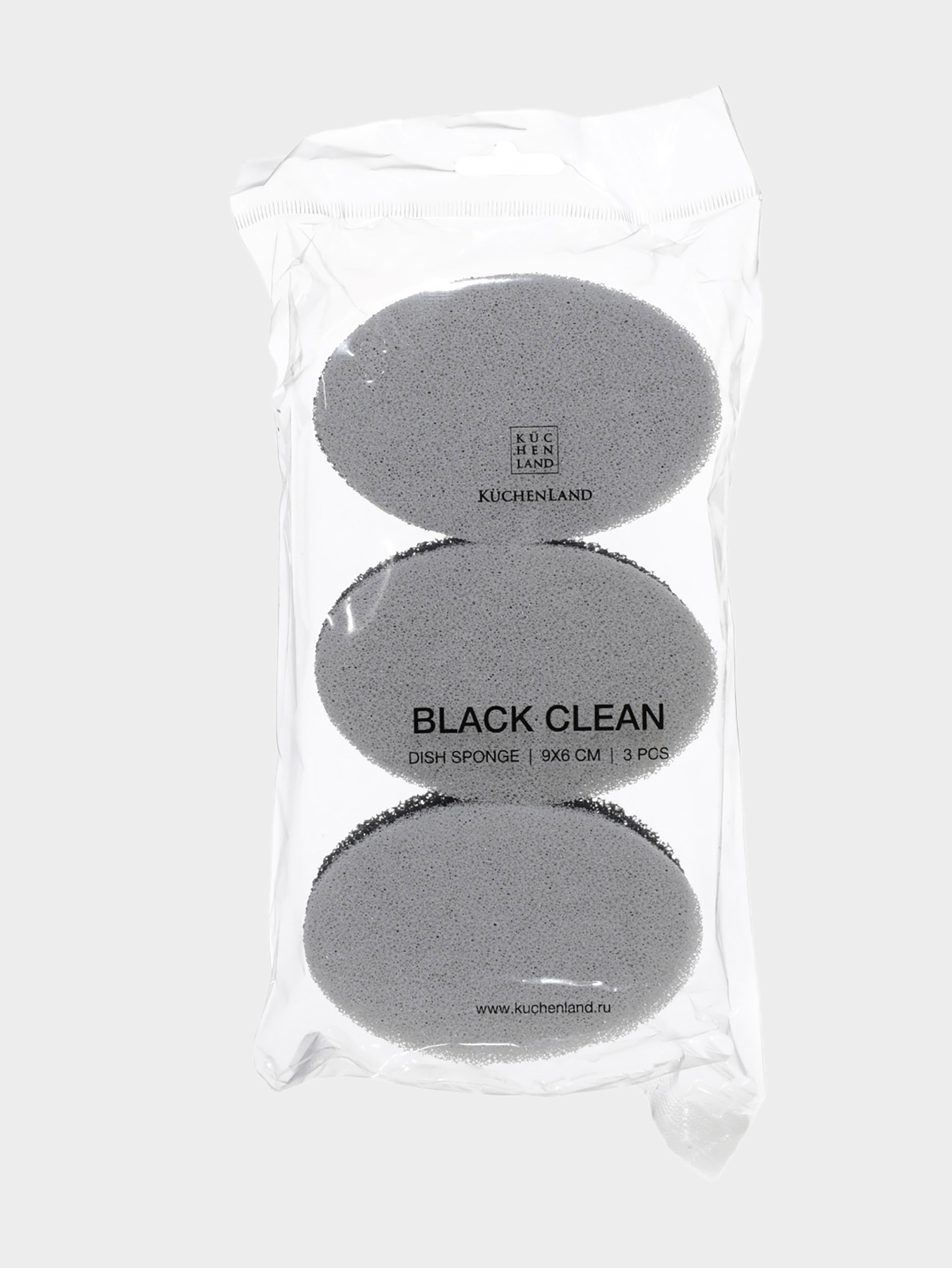Sponge for washing dishes, 9x6 cm, 3 pcs, abrasive, oval, black and gray, Black clean, image-3