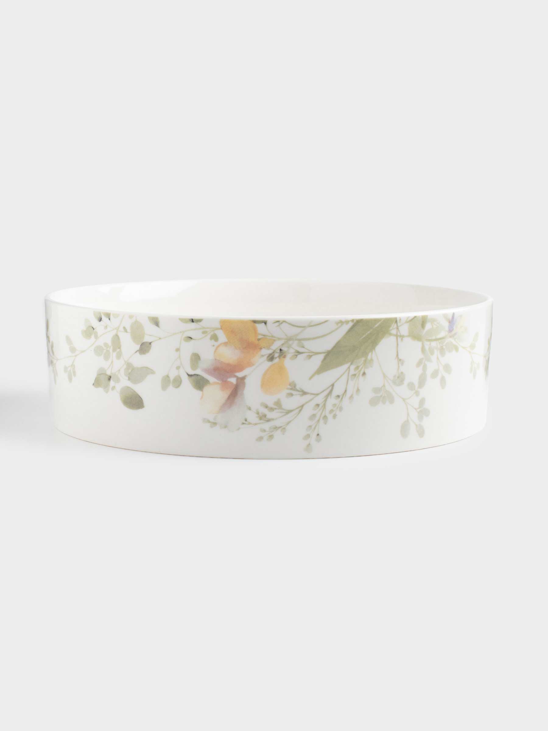 Dish, 23x6 cm, with sides, porcelain N, white, Flowers and leaves, Floreale, image-0