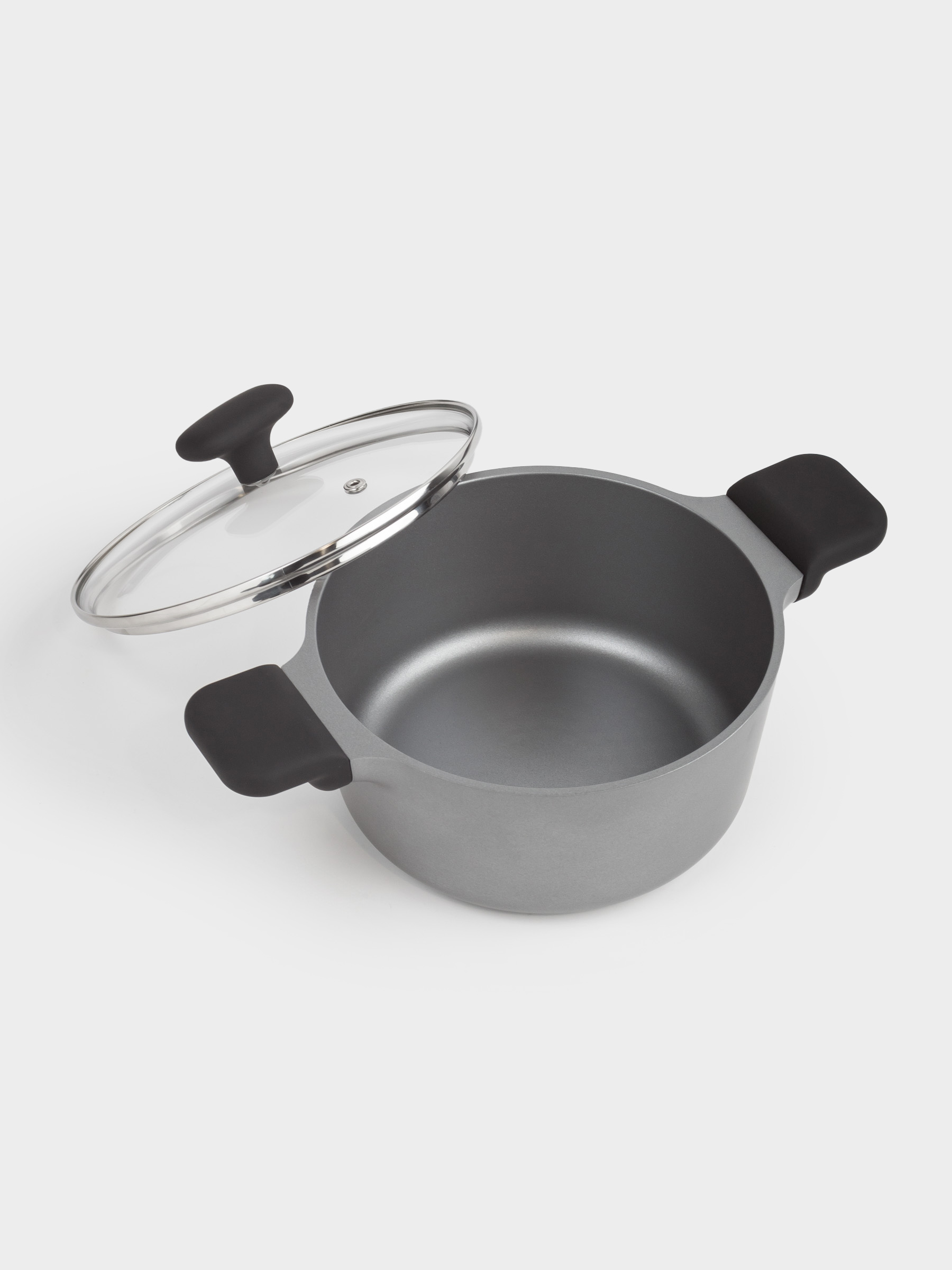 Pot, 20 cm, 2.7 l, with lid, coated, aluminum, grey-black, Mintali, image-1