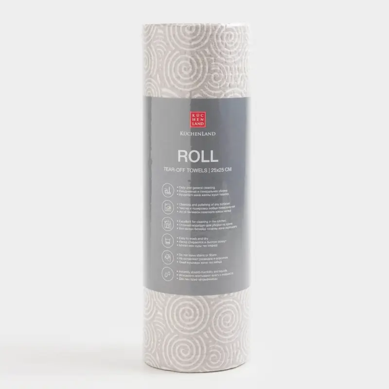 Rolled towels, 25x25 cm, 50 pcs, gray, Curls, Roll