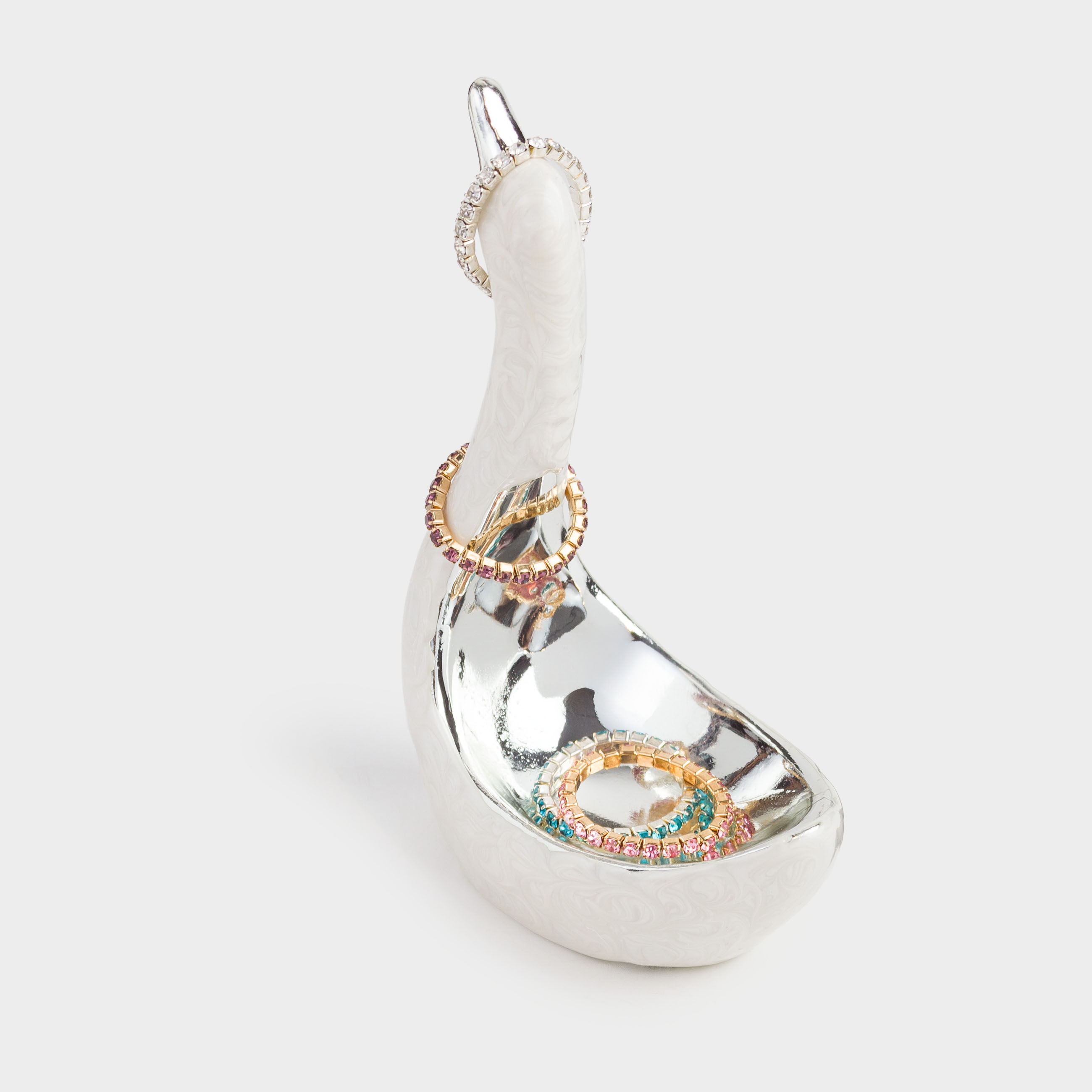 Jewelry holder, 10 cm, polyresin, silver-pearl, Swan, Fantastic