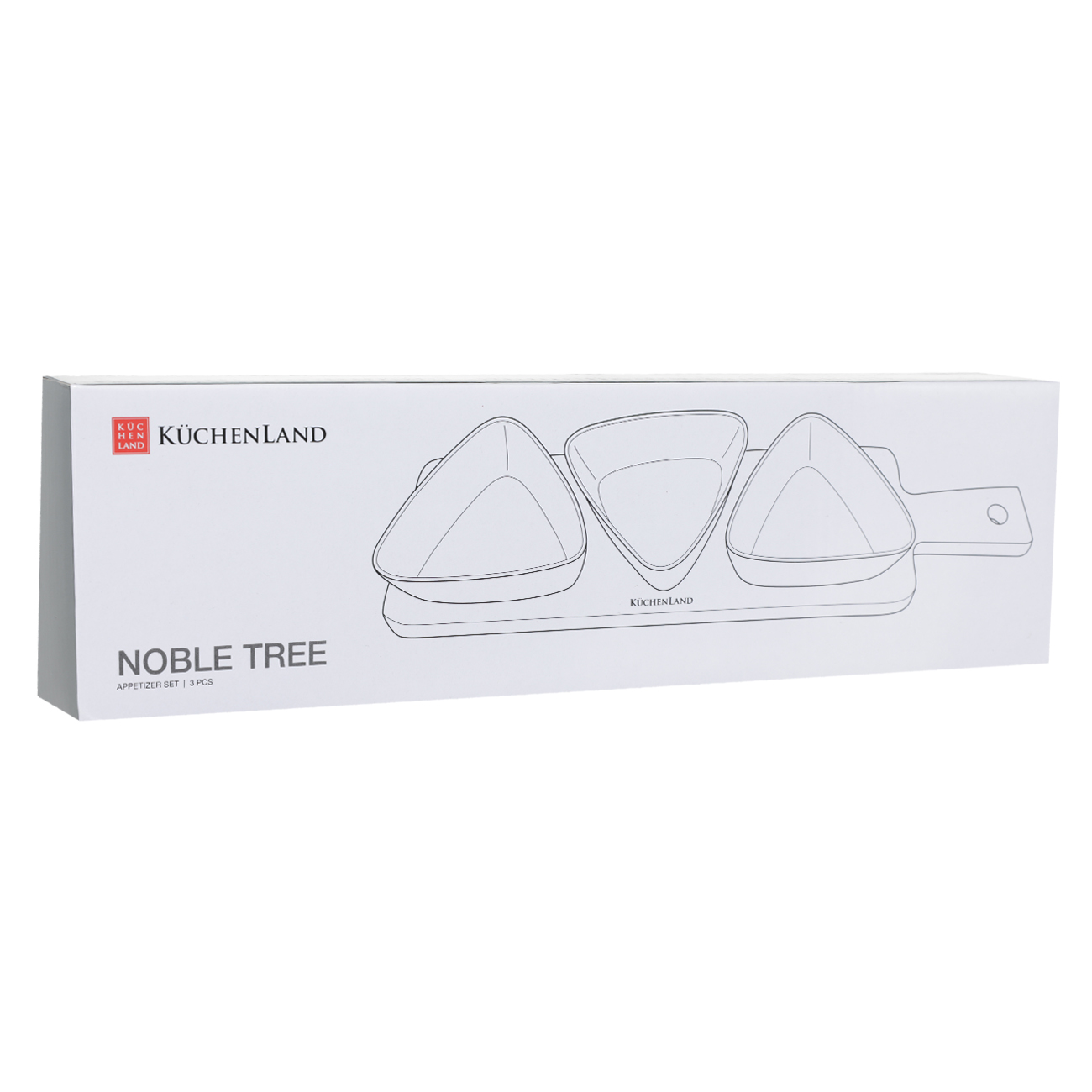 Snack set, 3 items, on a stand, ceramic / wood, white, Triangles, Noble tree