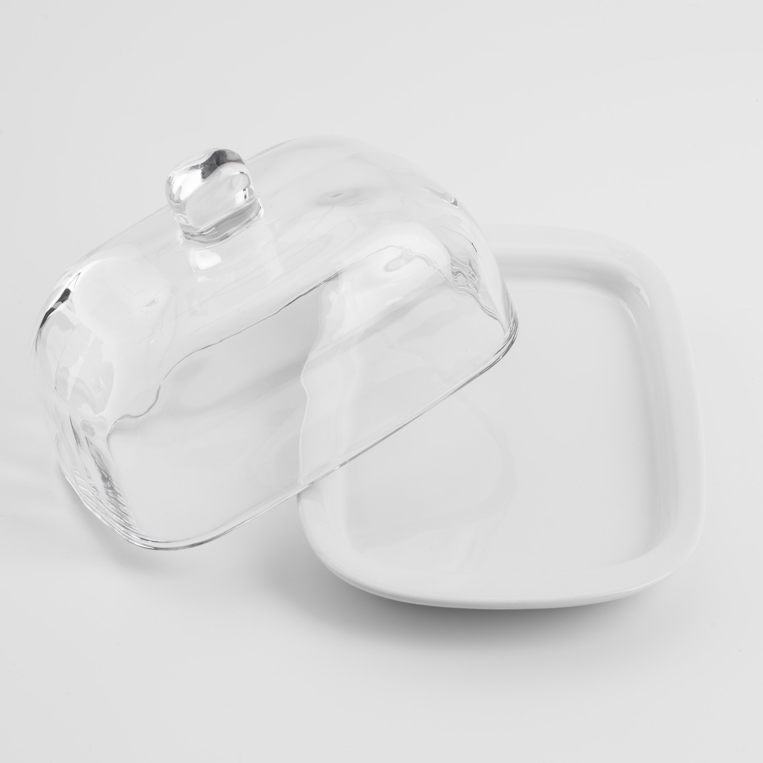 Butter dish, 18 cm, ceramic / glass, rectangular, white, Volo 