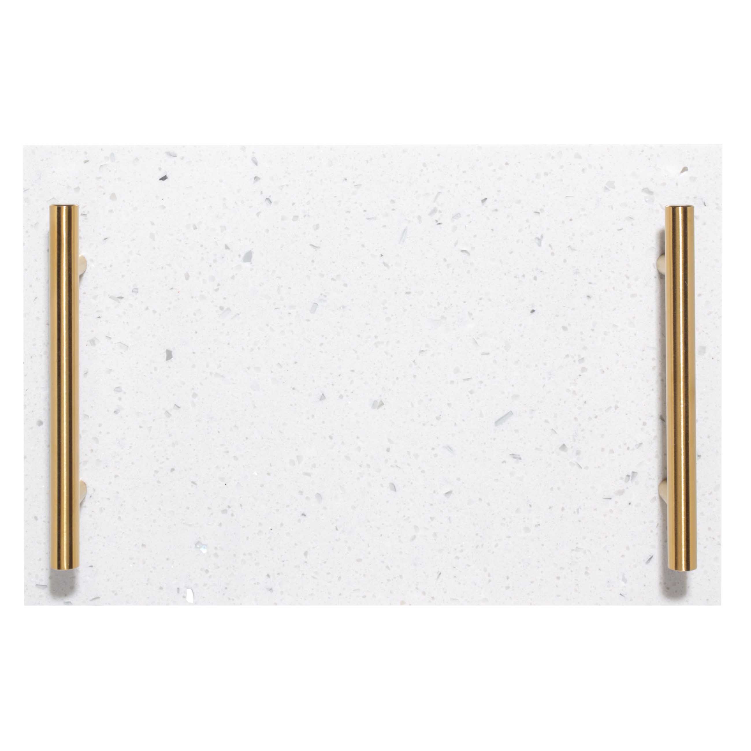 Tray, 30x20 cm, rectangular, cement / steel, white-gold, speckled, Terrazzo