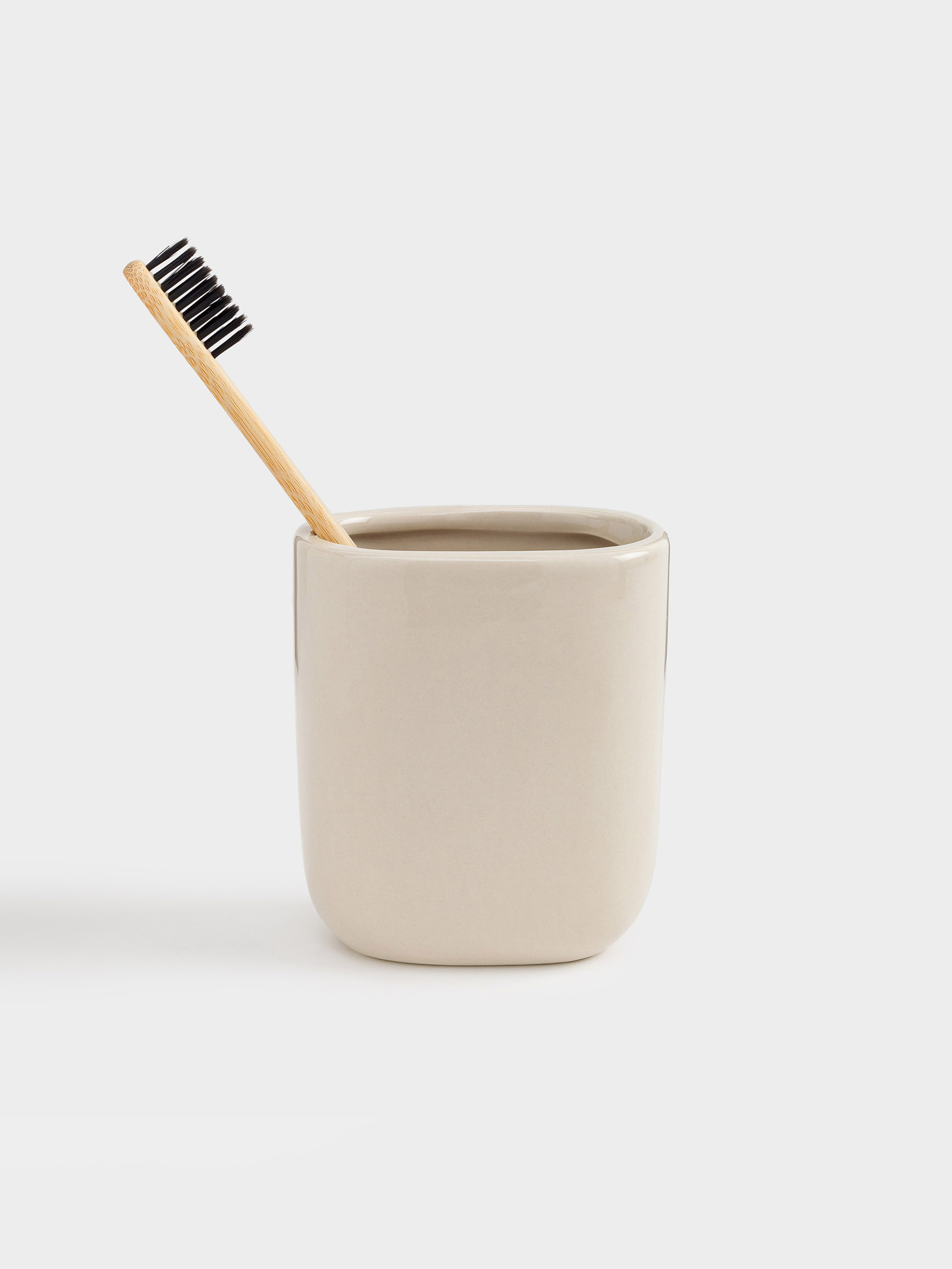 Toothbrush cup, 10 cm, ceramic, beige, Nira, image-4