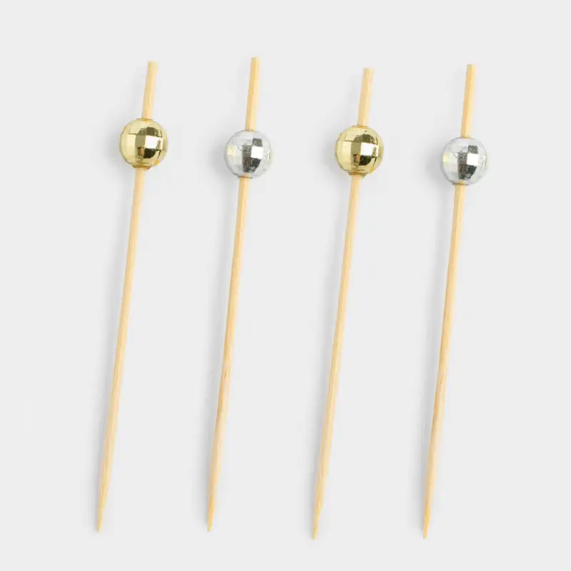 Canape skewers, 9 cm, 20 pcs, bamboo, white and red, Disco ball, Elegant details