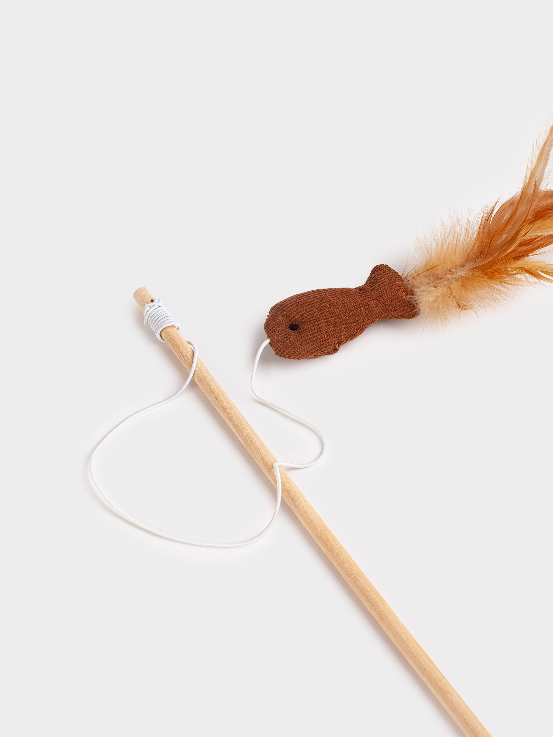 Cat Fishing Rod Toy, 1.1 m, with feathers, Wood / Polyester, Fish, Playful cat, image-0