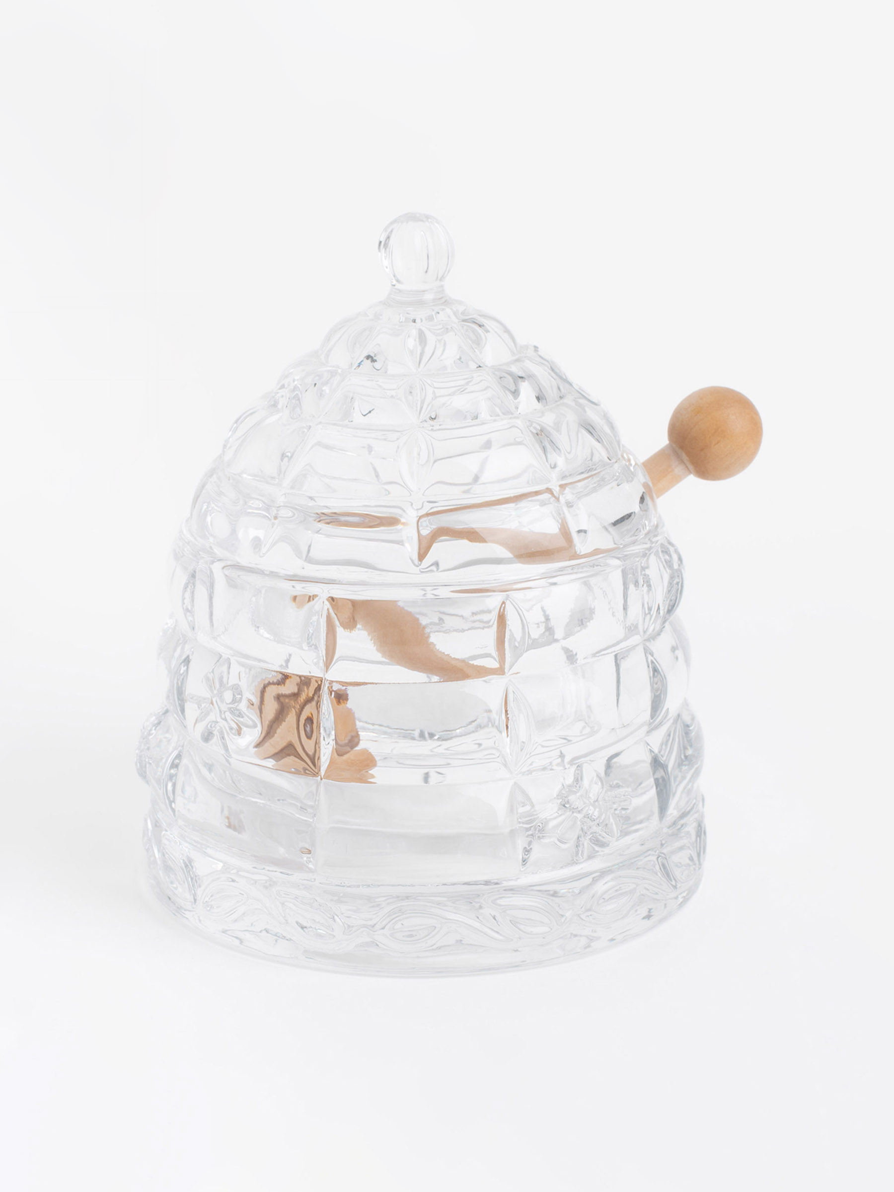 Honey jar, 290 ml, with spoon, glass R / wood, Patterns, Honey, image-0