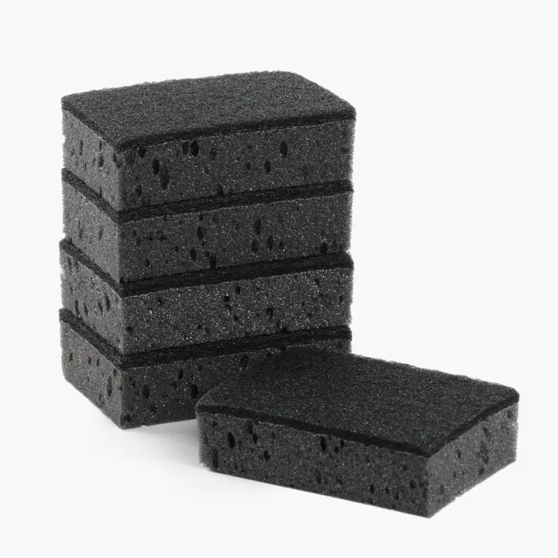 Dishwashing sponge, 10x7 cm, 5 pcs, foam/abrasive, rectangular, black, Black clean
