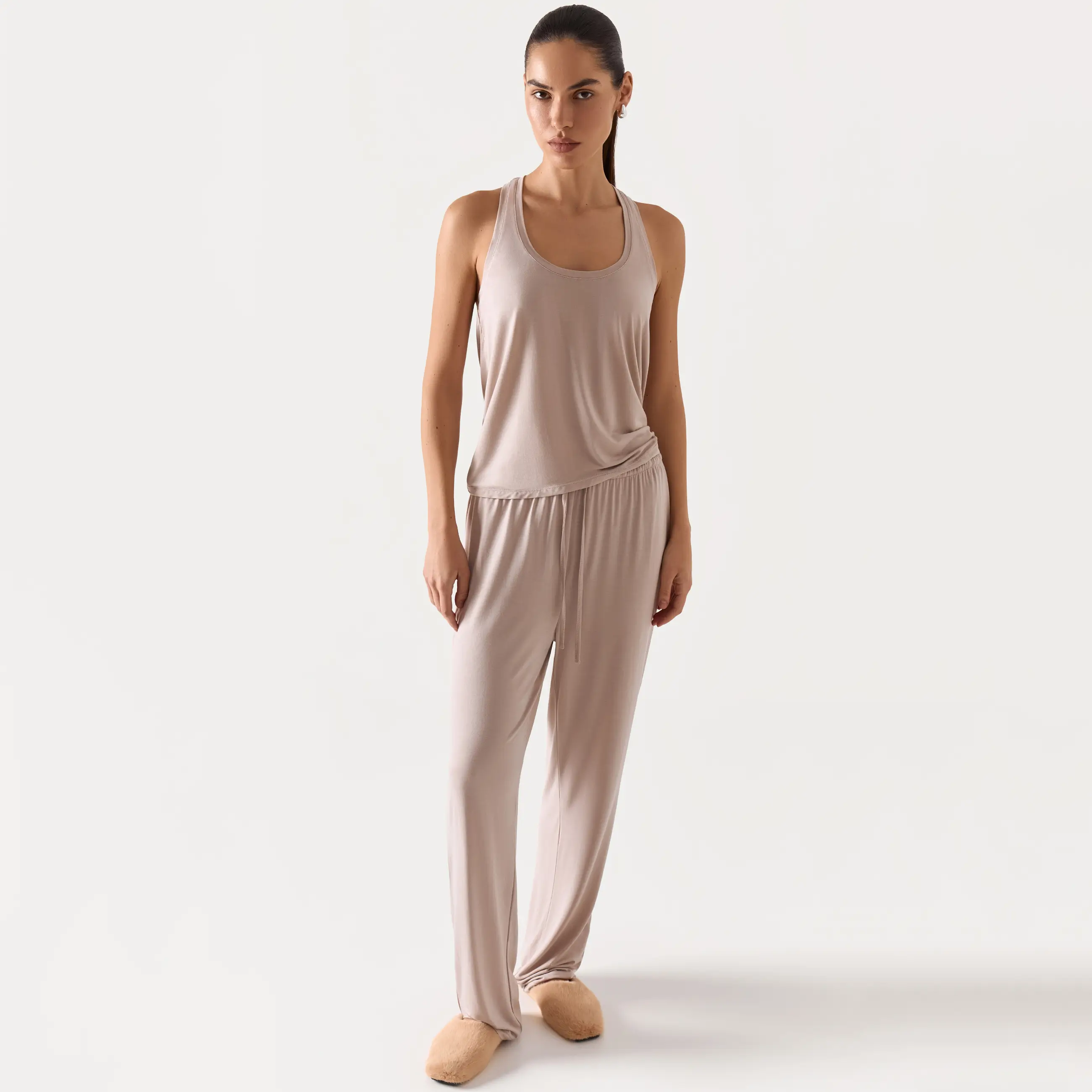 Women's trousers, homewear, size L, modal / elastane, beige, Callisto