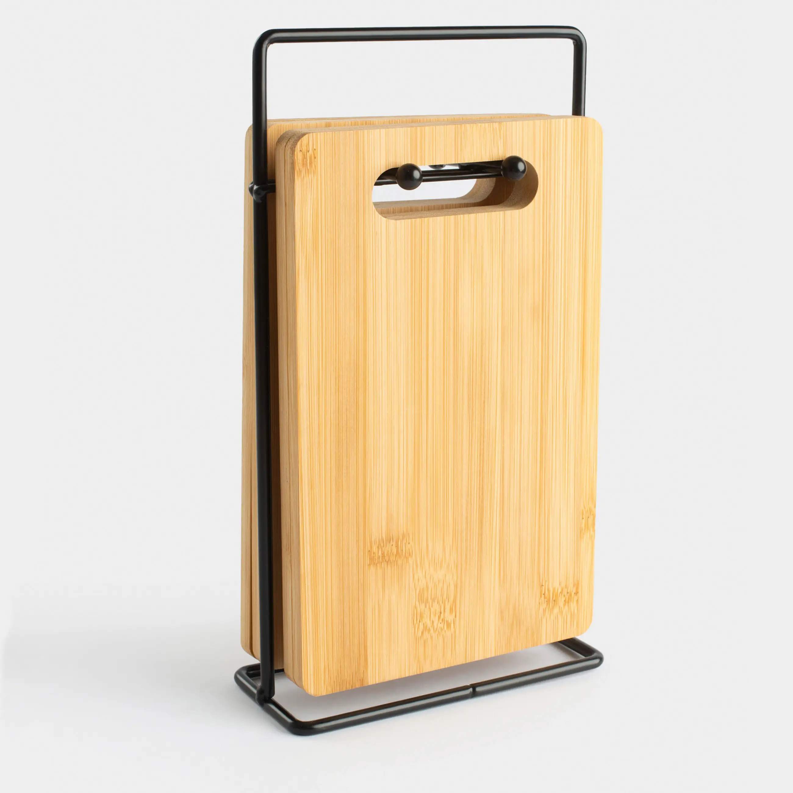 Cutting board, 22x14 cm, 4 pcs, on a stand, bamboo / steel, rectangular, Bamboo, image-0
