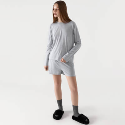 Women's shorts, homewear, size L, polyester / viscose / lurex, light gray, Awereona ,image-0