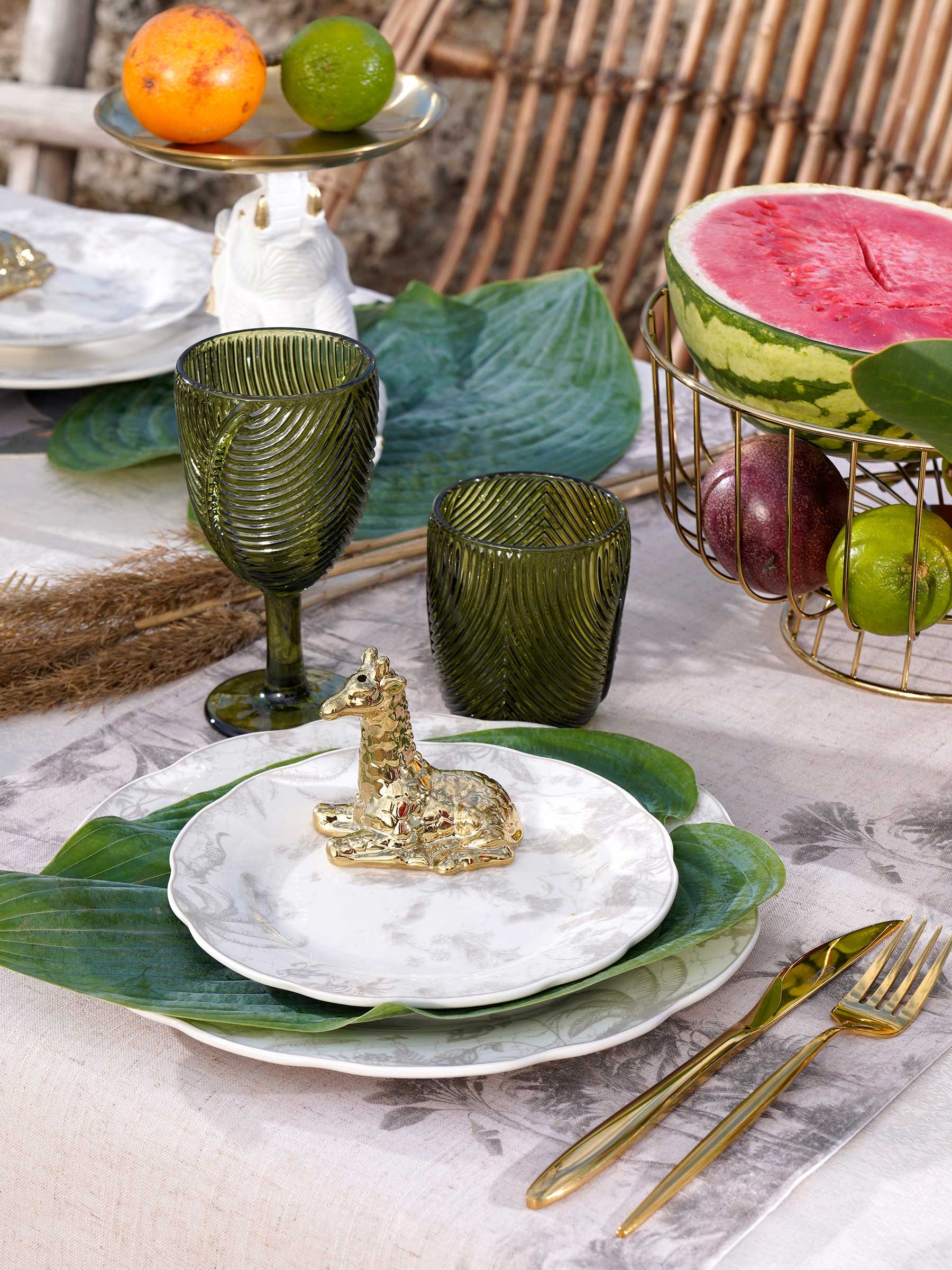 Snack plate, 19 cm, 2 pcs, porcelain P, white and beige, Jungle, Tropical, image-8