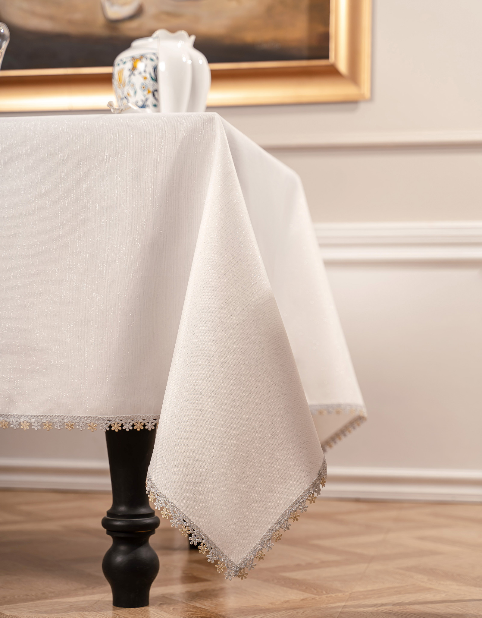 Tablecloth, 170x250 cm, polyester, white, Floral lace, Flower lace, image-8