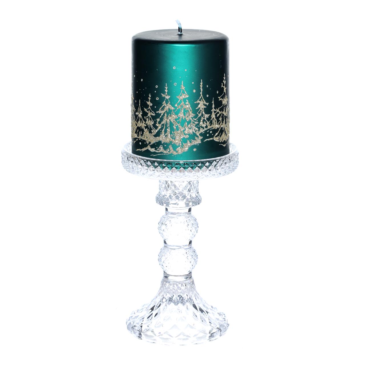 Candle holder, 14 cm, for one candle, on a leg, glass, Naiad, image-1