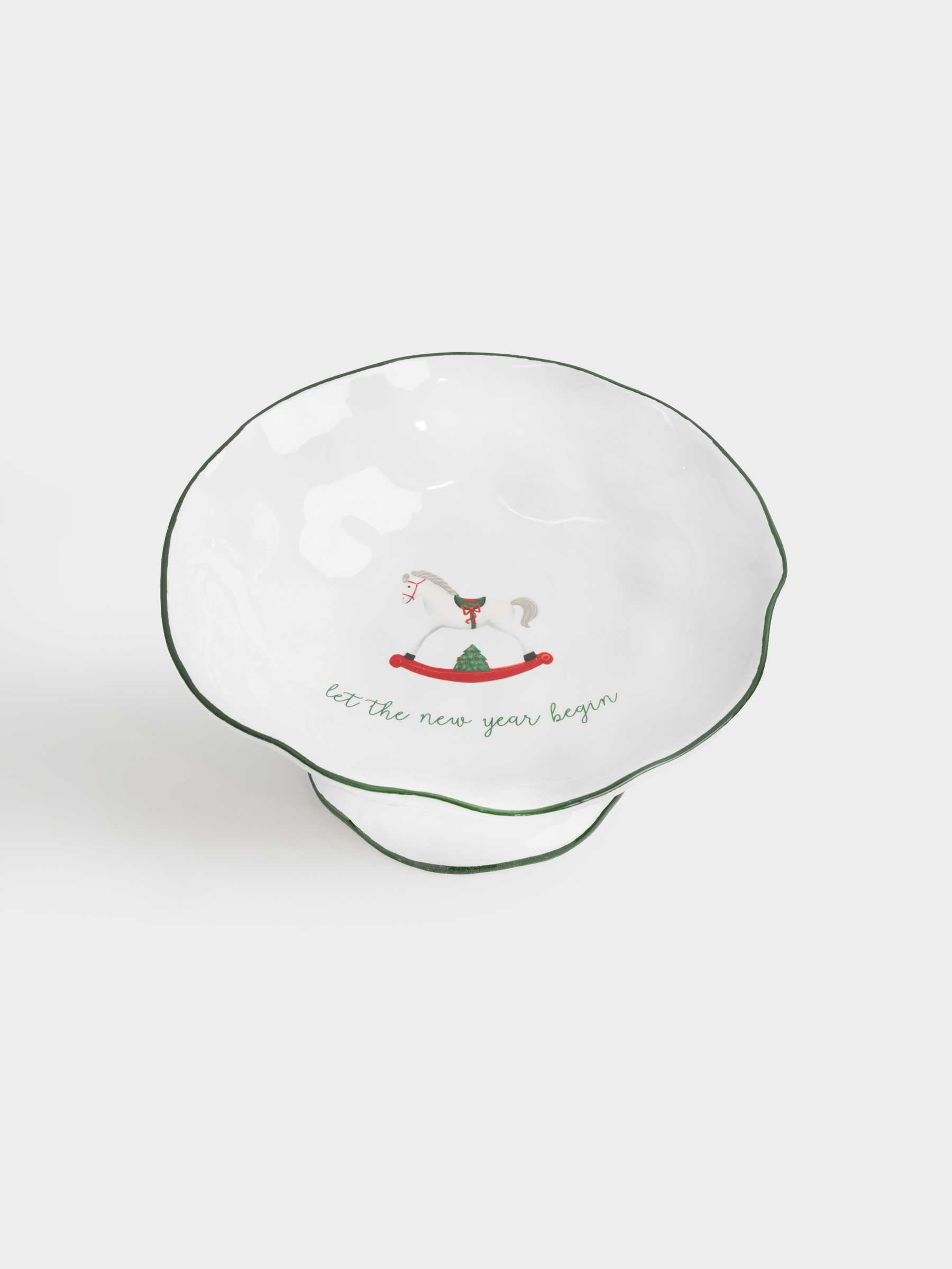 Fruit bowl, 27x12 cm, on a leg, ceramic, Horse, Christmas green, image-1