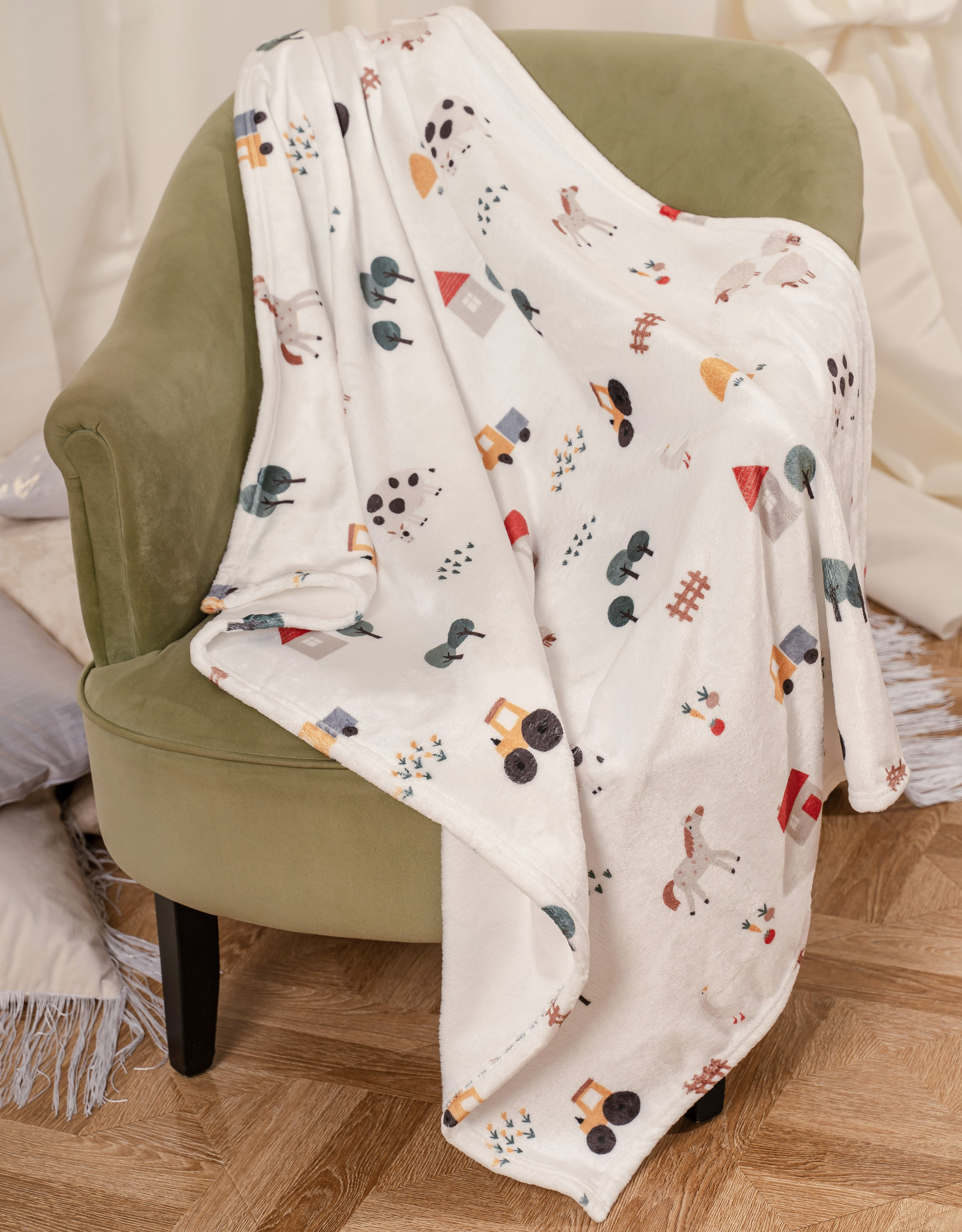 Children's blanket, 90x120 cm, children's, flannel, dairy, Farm, Flannel