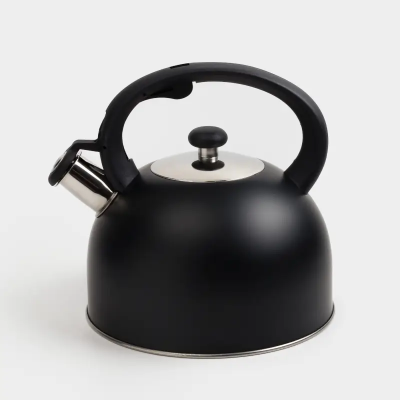 Teapot, 3 L, with whistle, steel / nylon, Black, Whistle ,image-0