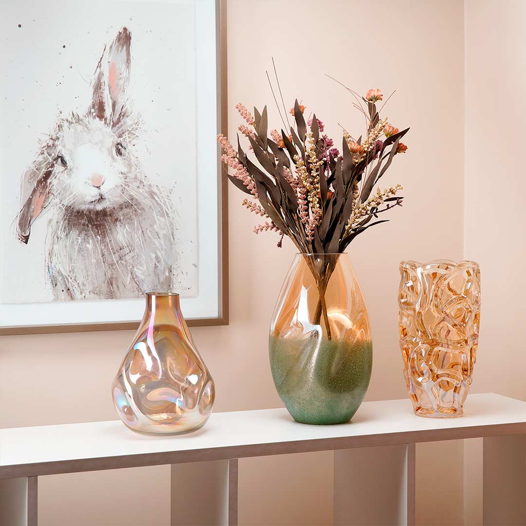 Flower vase, 29 cm, glass R, amber, Patterns, Gala