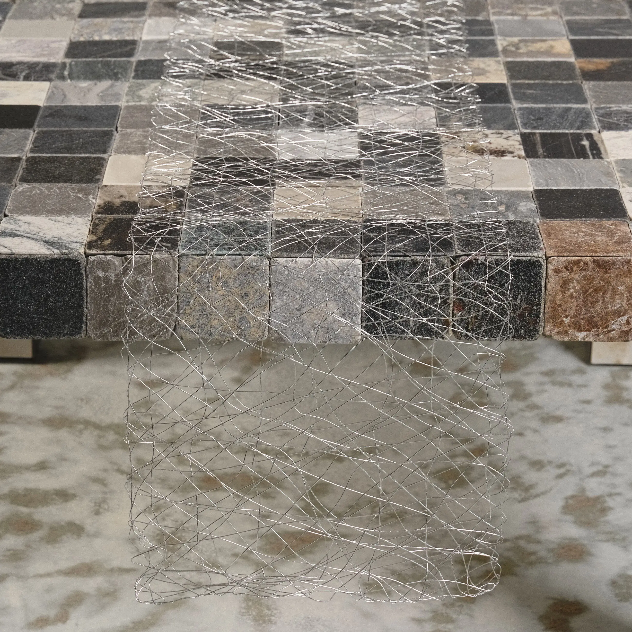 Table runner, 40x160 cm, cellulose / PET, silver, Cobweb, Azhur Grid